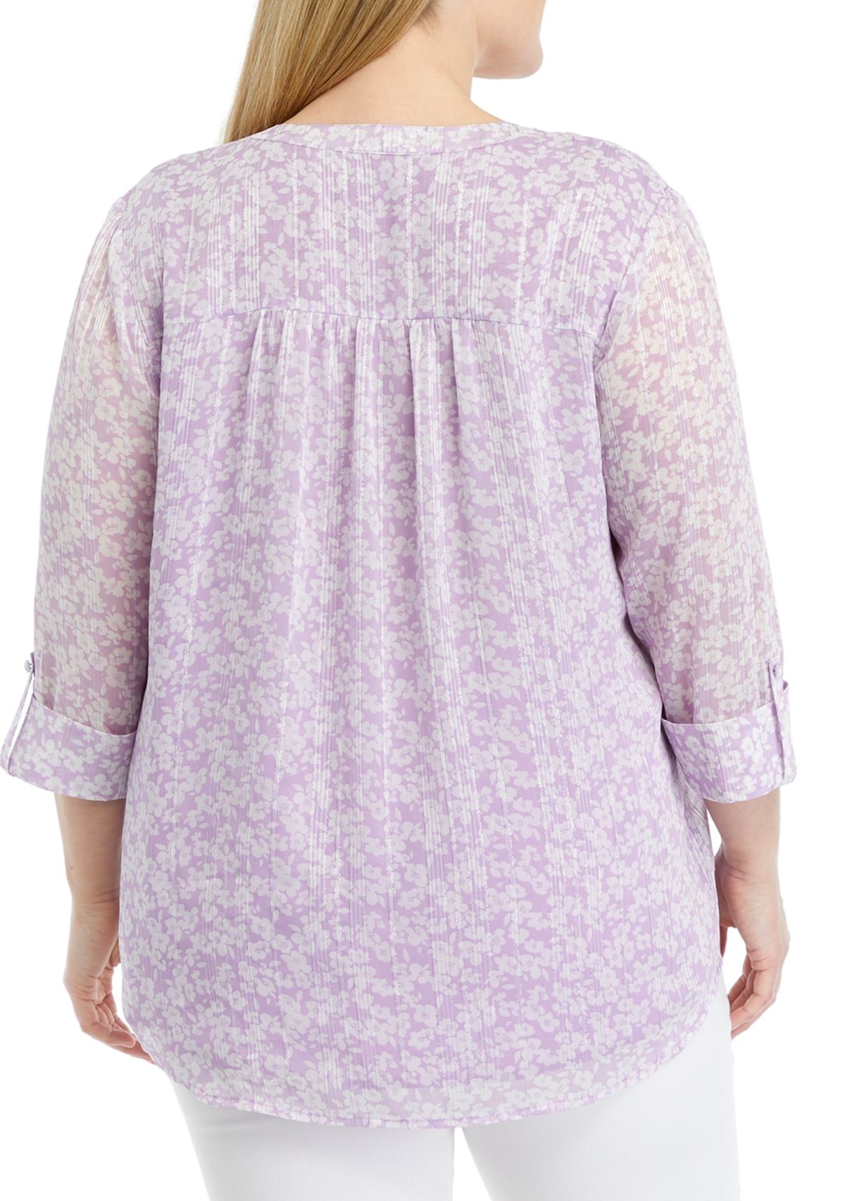Plus Size 3/4 Sleeve Henley Chiffon Top