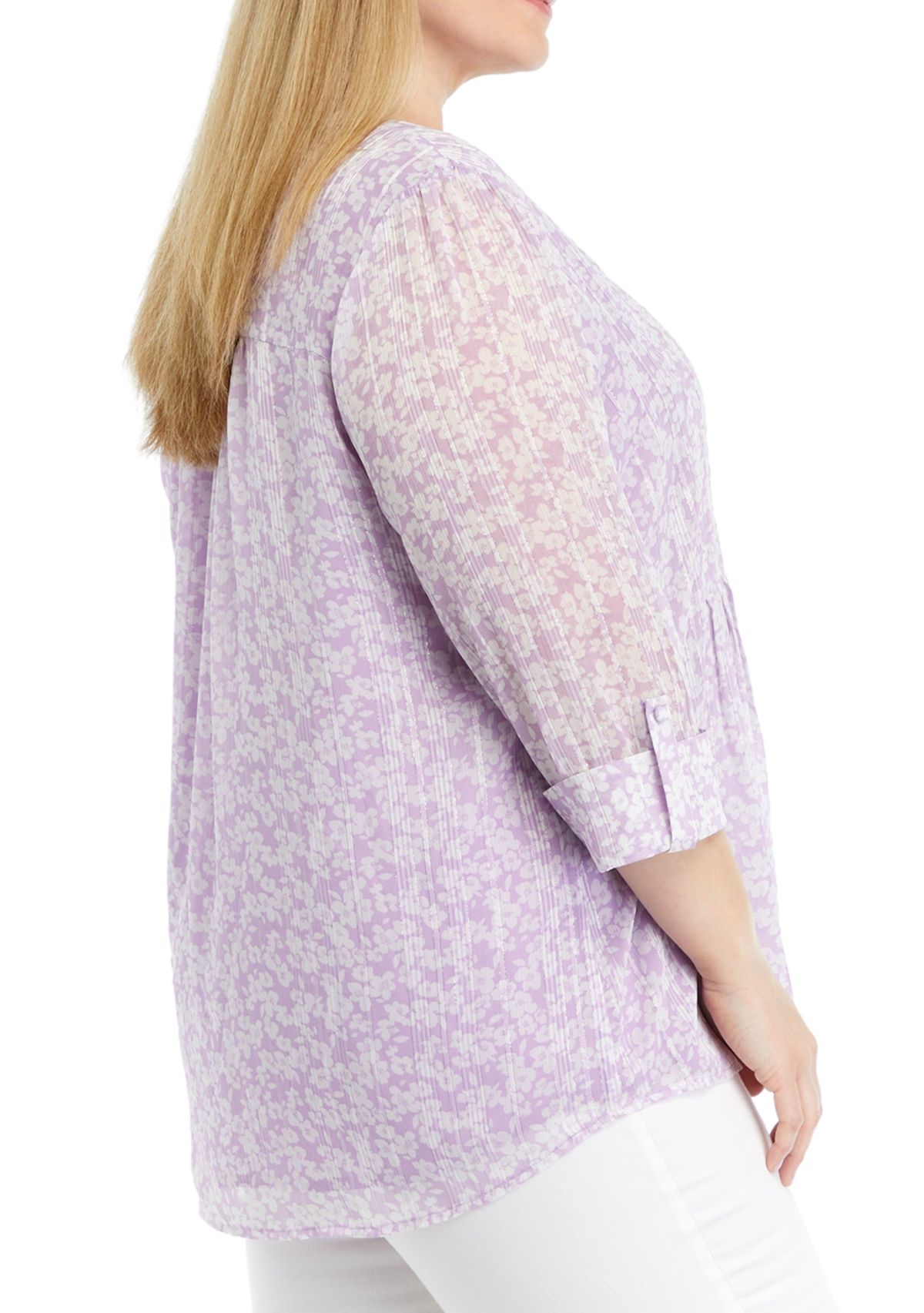 Plus Size 3/4 Sleeve Henley Chiffon Top