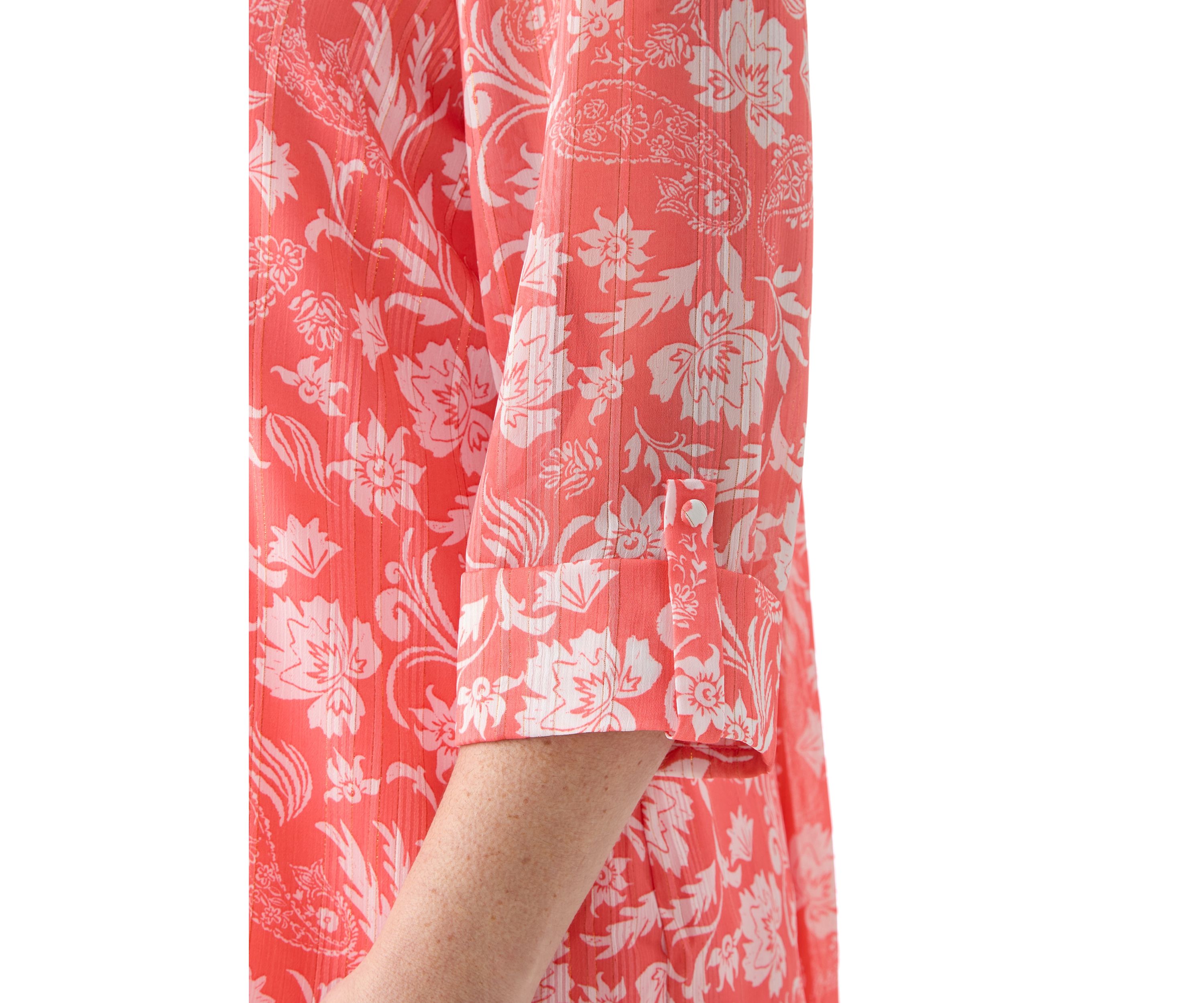 Plus Size 3/4 Sleeve Chiffon Printed Henley Top