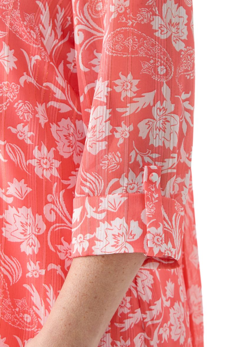 Plus Size 3/4 Sleeve Chiffon Printed Henley Top