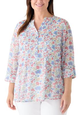 Kim Rogers Women's Plus Size 3/4 Sleeve Chiffon Henley Top, 1X