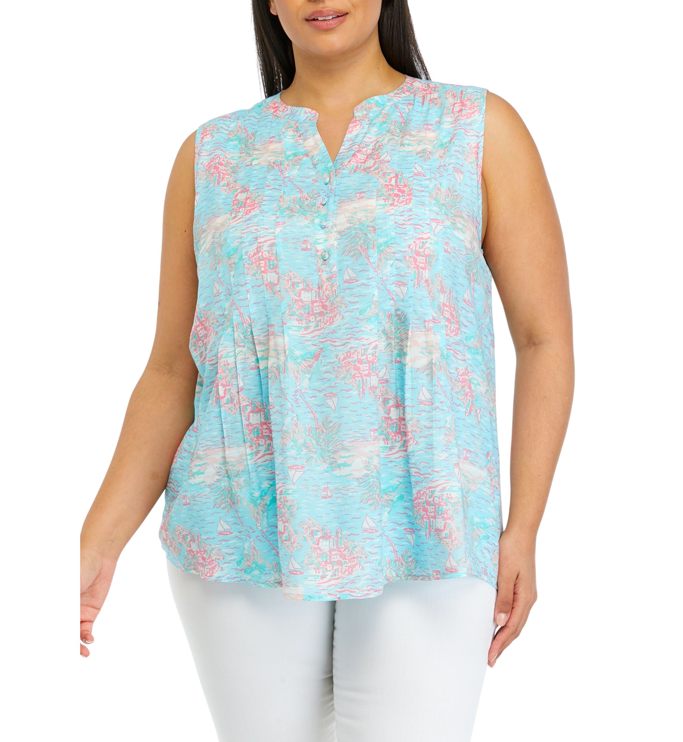 Plus Size Sleeveless Printed Blouse