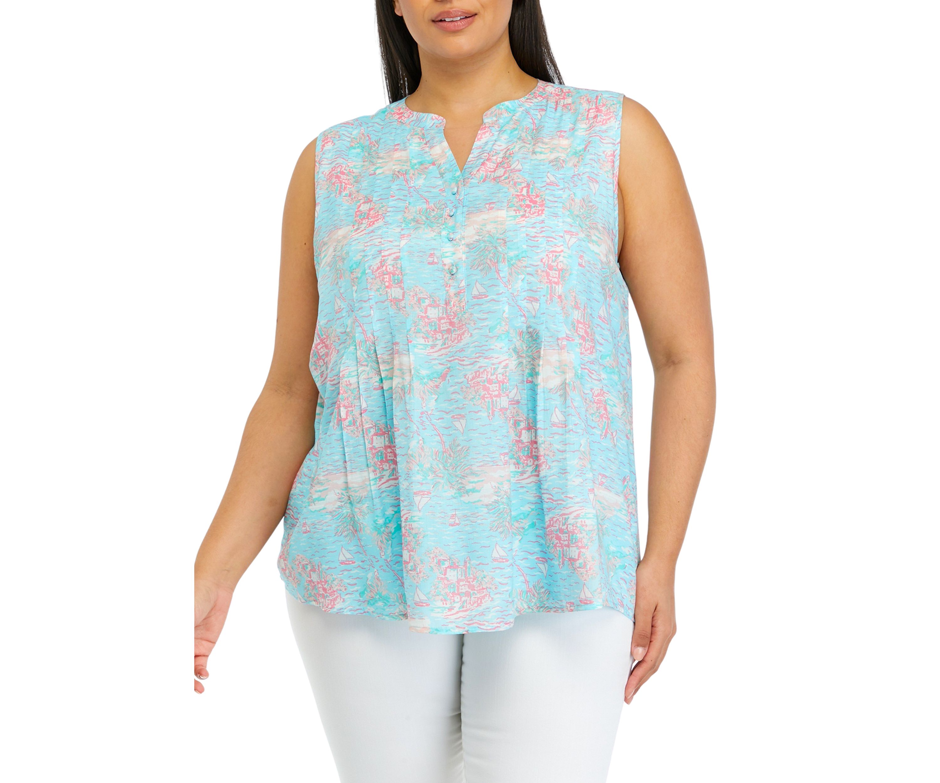 Plus Size Sleeveless Printed Blouse