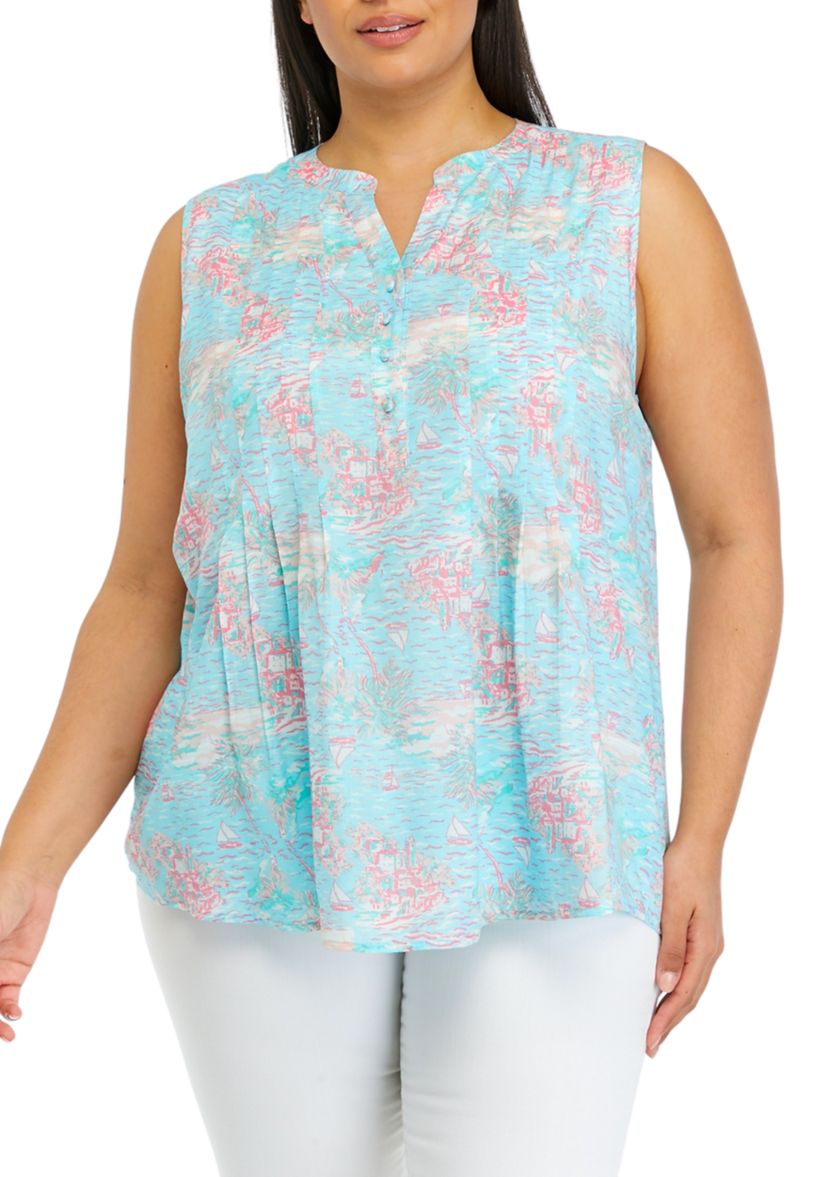 Plus Size Sleeveless Printed Blouse