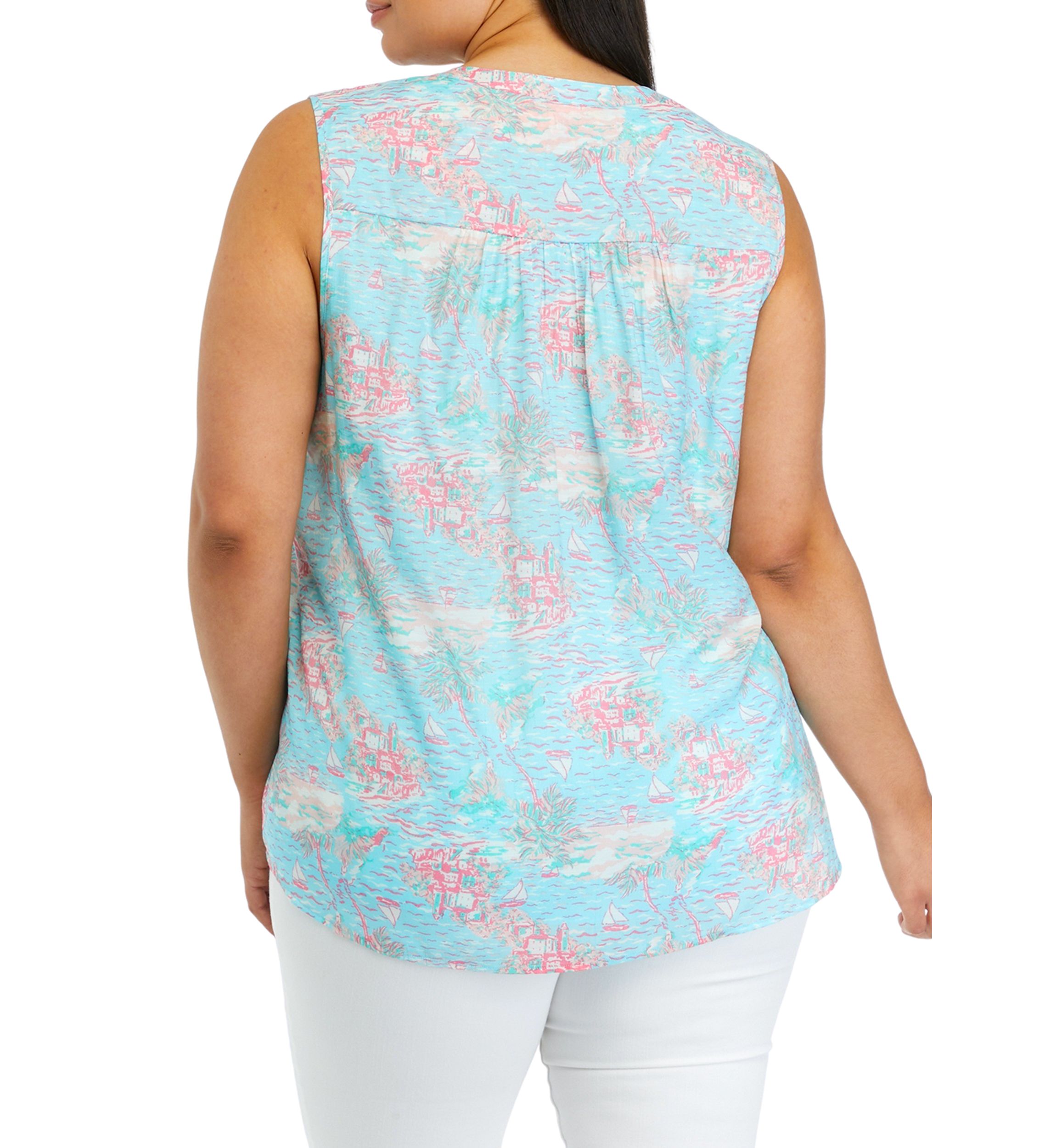 Plus Size Sleeveless Printed Blouse