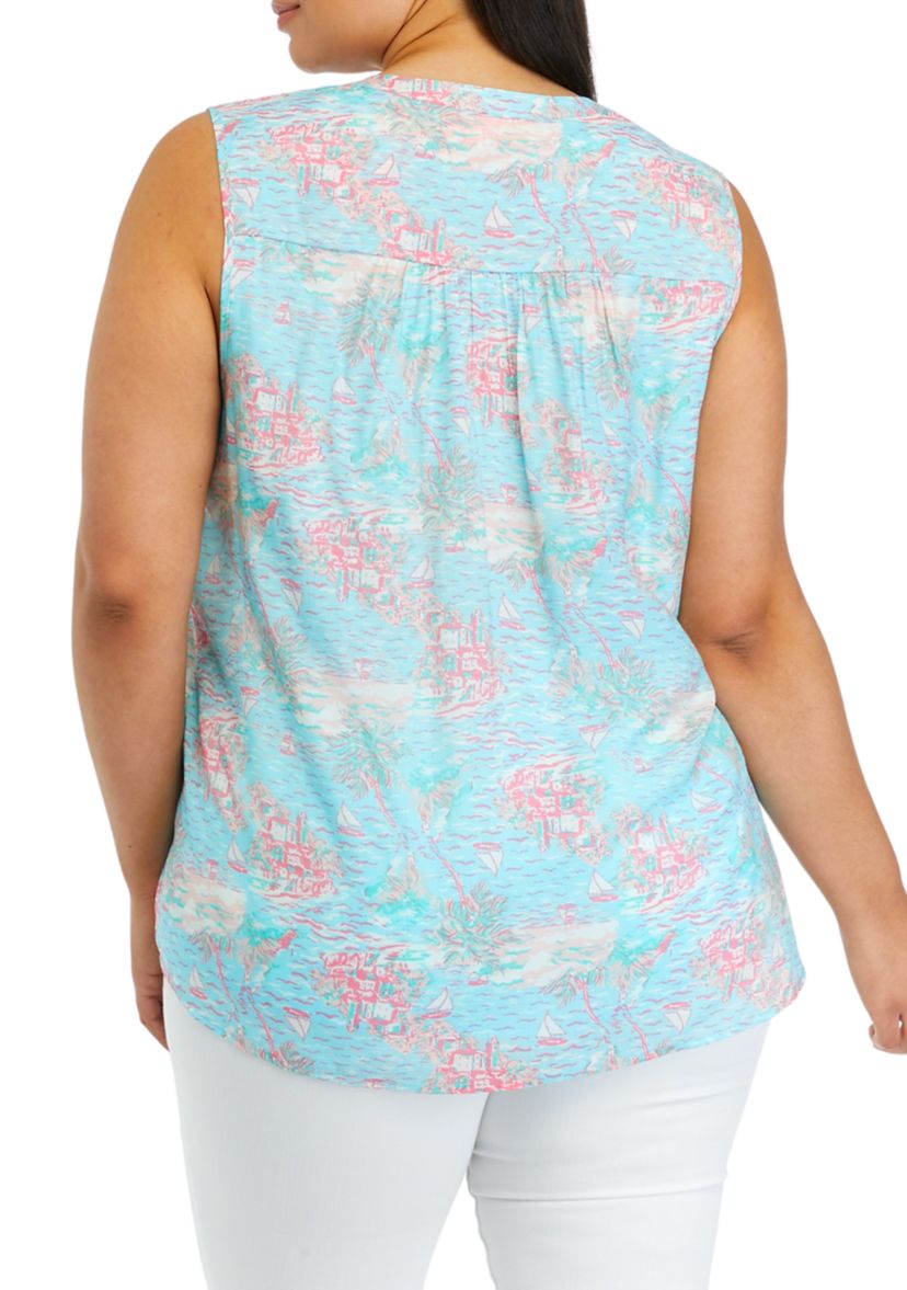 Plus Size Sleeveless Printed Blouse