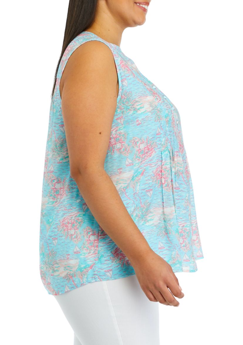 Plus Size Sleeveless Printed Blouse