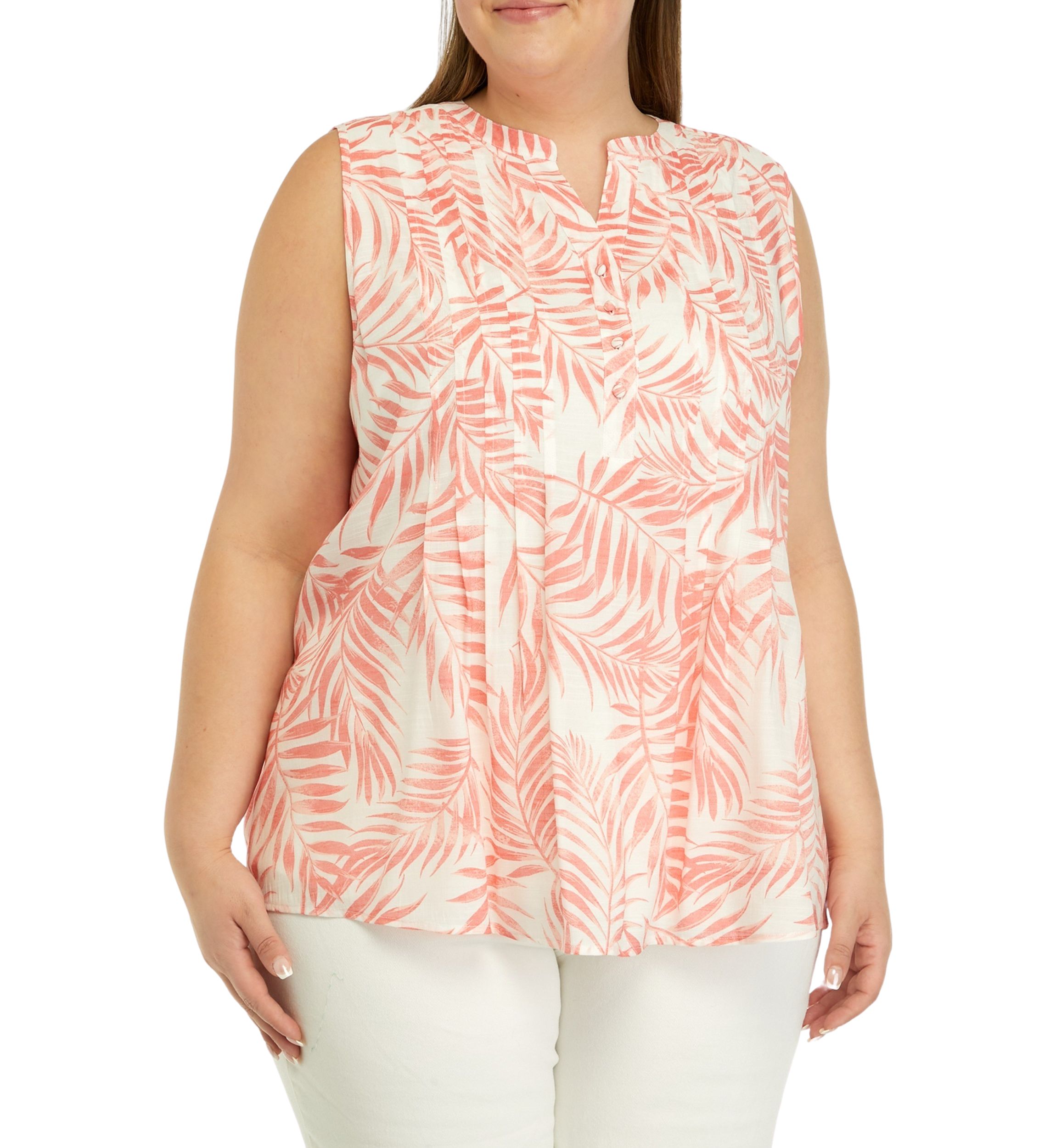 Plus Size Sleeveless Slub Printed Top