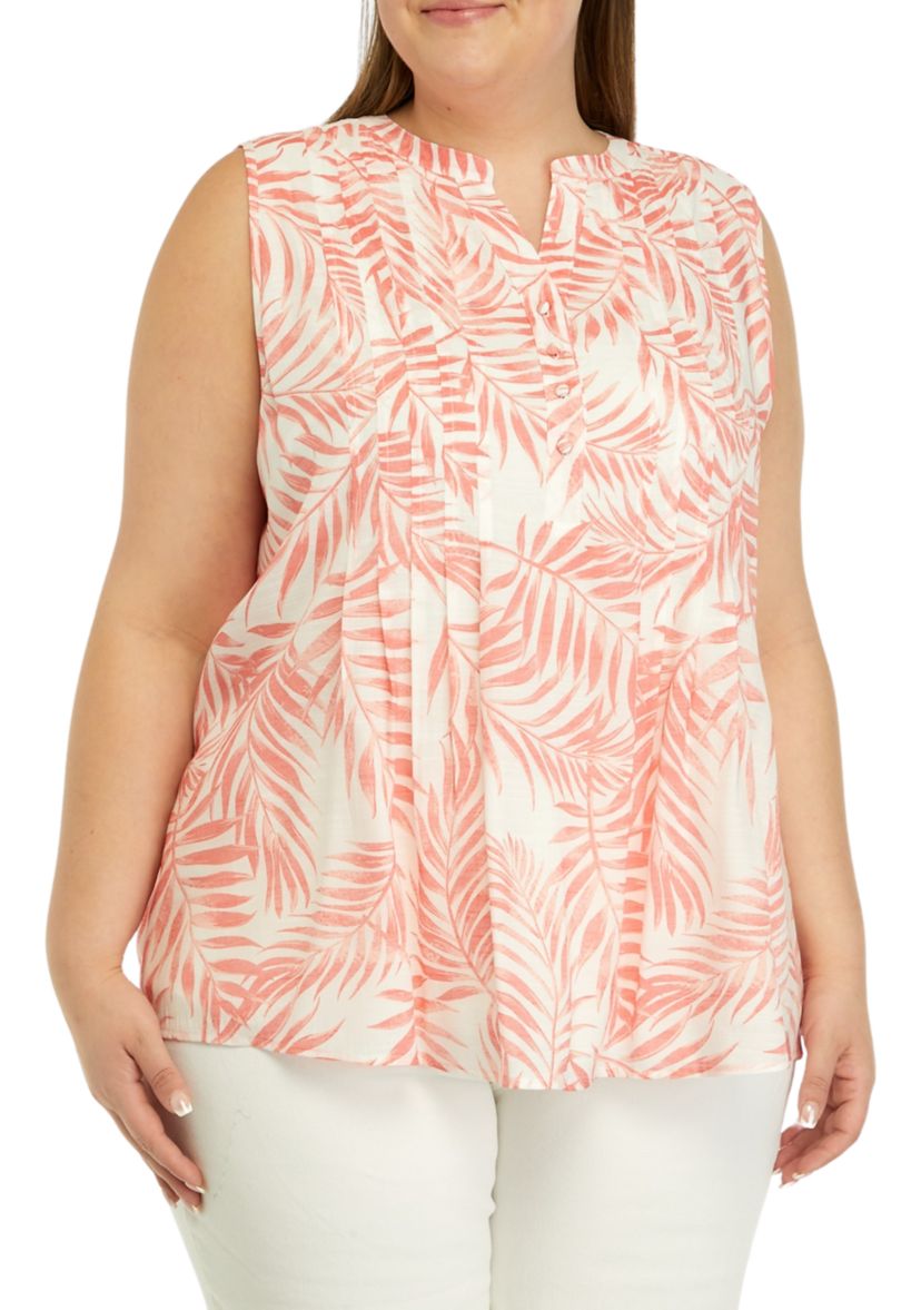 Plus Size Sleeveless Slub Printed Top