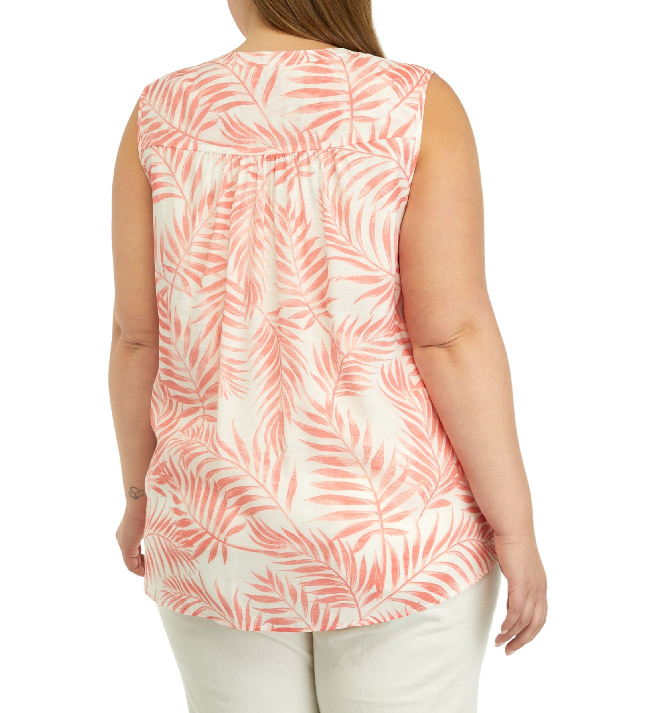 Plus Size Sleeveless Slub Printed Top