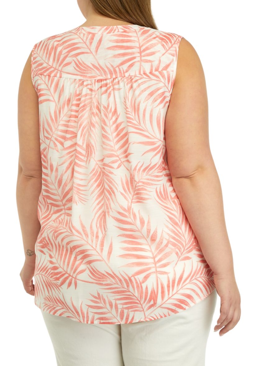 Plus Size Sleeveless Slub Printed Top