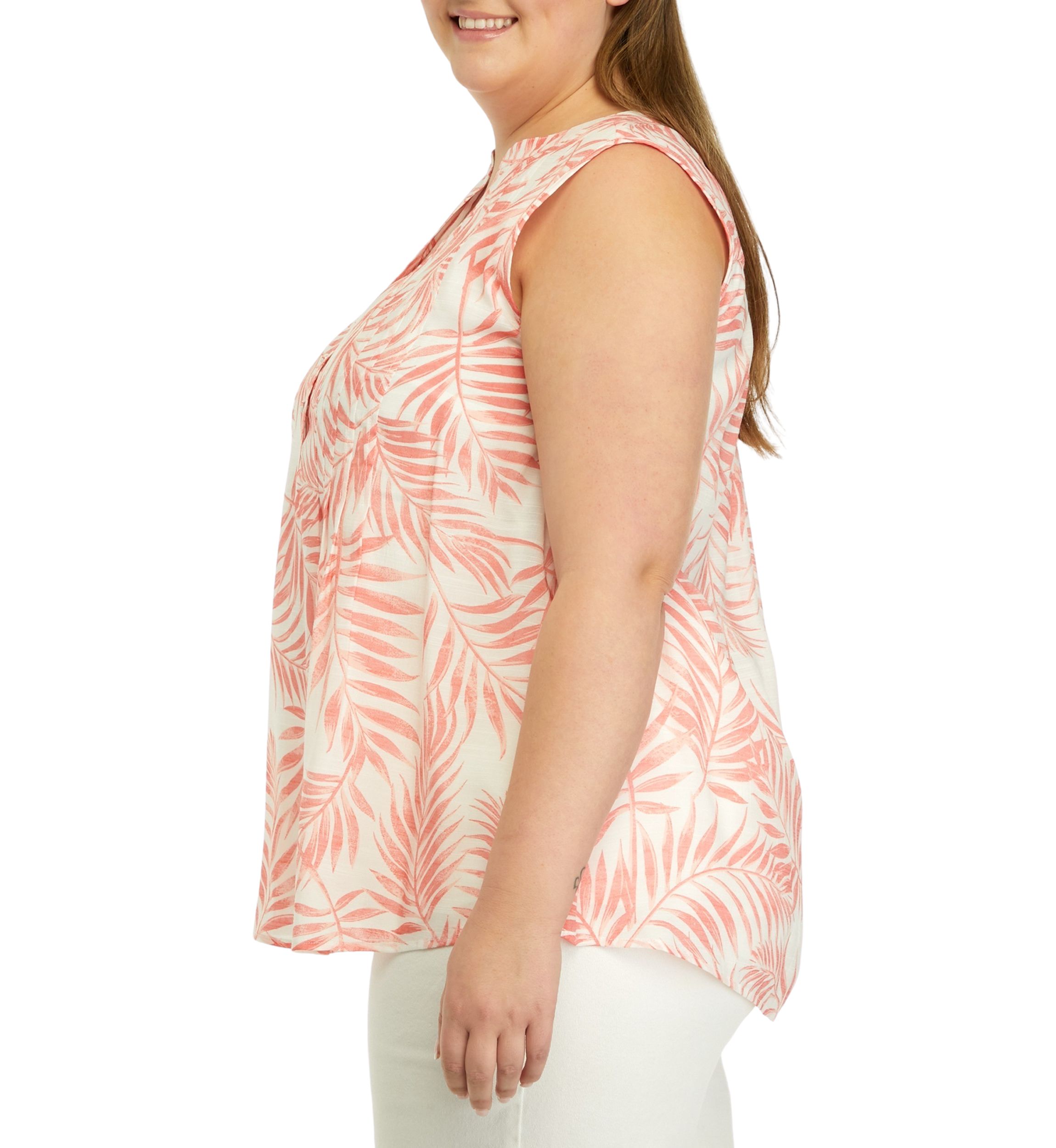 Plus Size Sleeveless Slub Printed Top