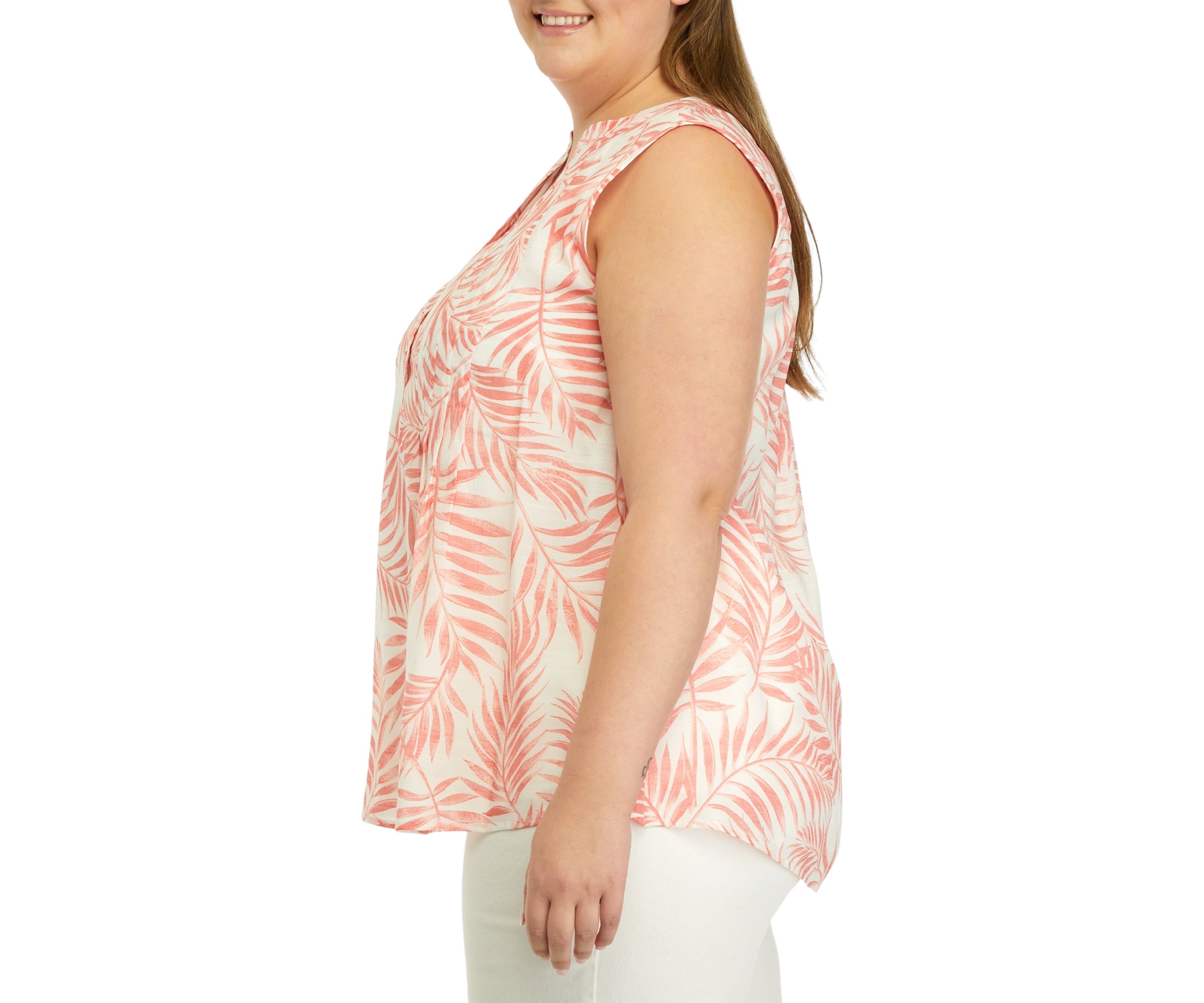 Plus Size Sleeveless Slub Printed Top