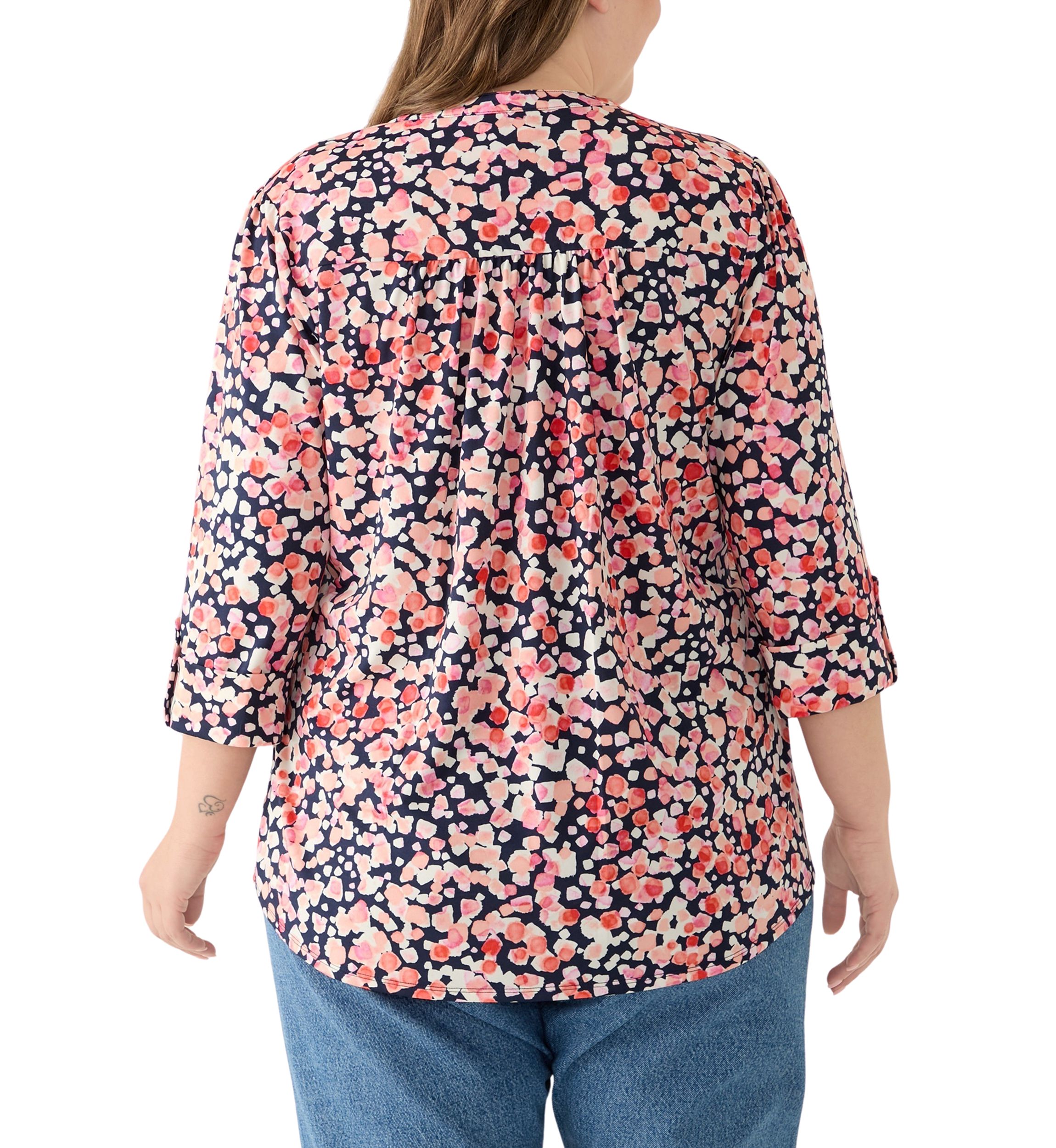 Plus Size Printed Knit Henley Top