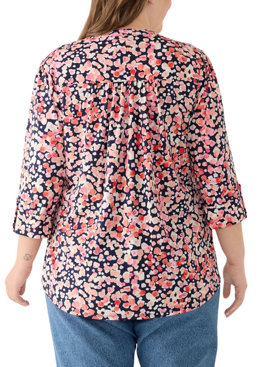 Plus Size Printed Knit Henley Top