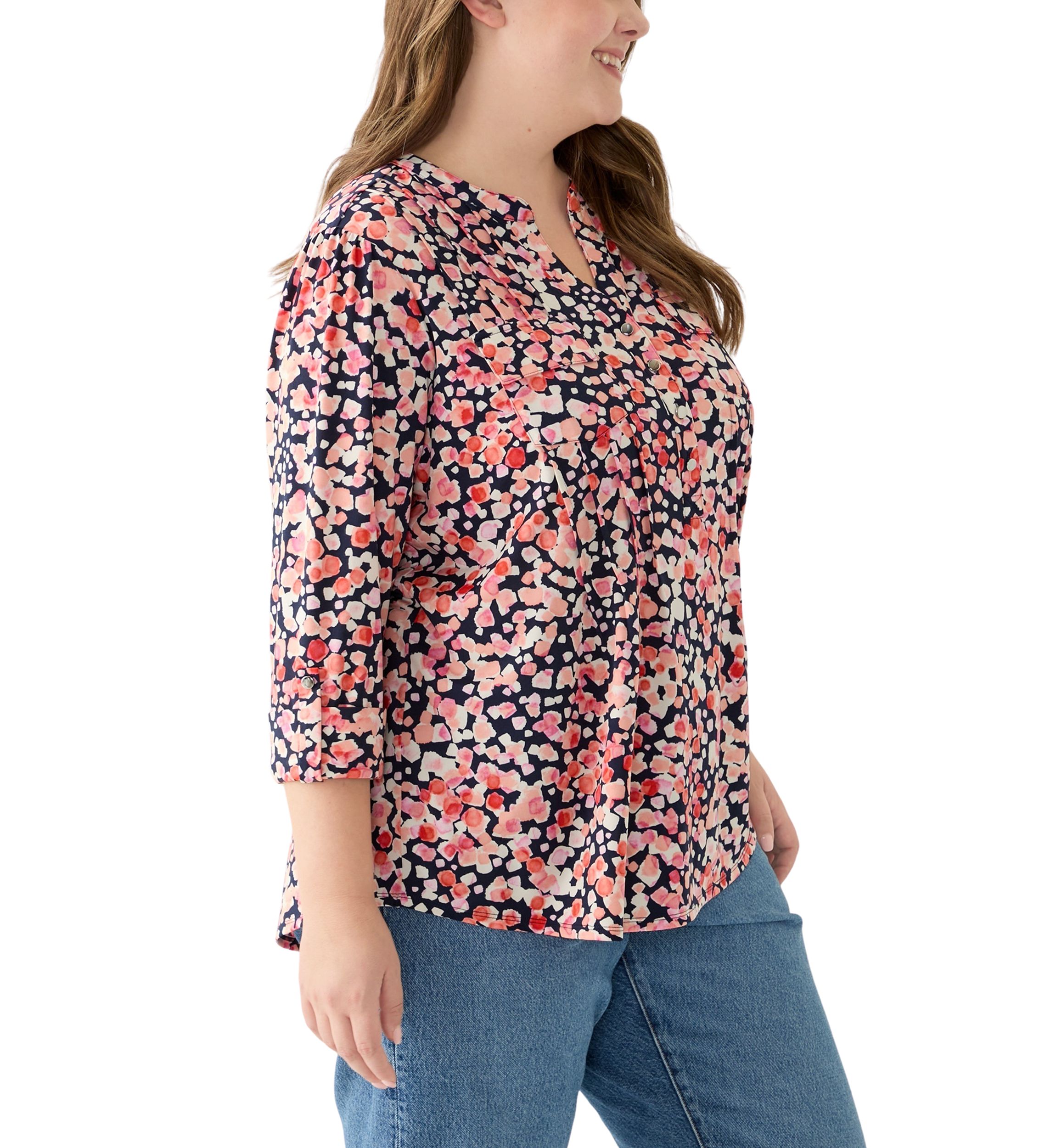 Plus Size Printed Knit Henley Top