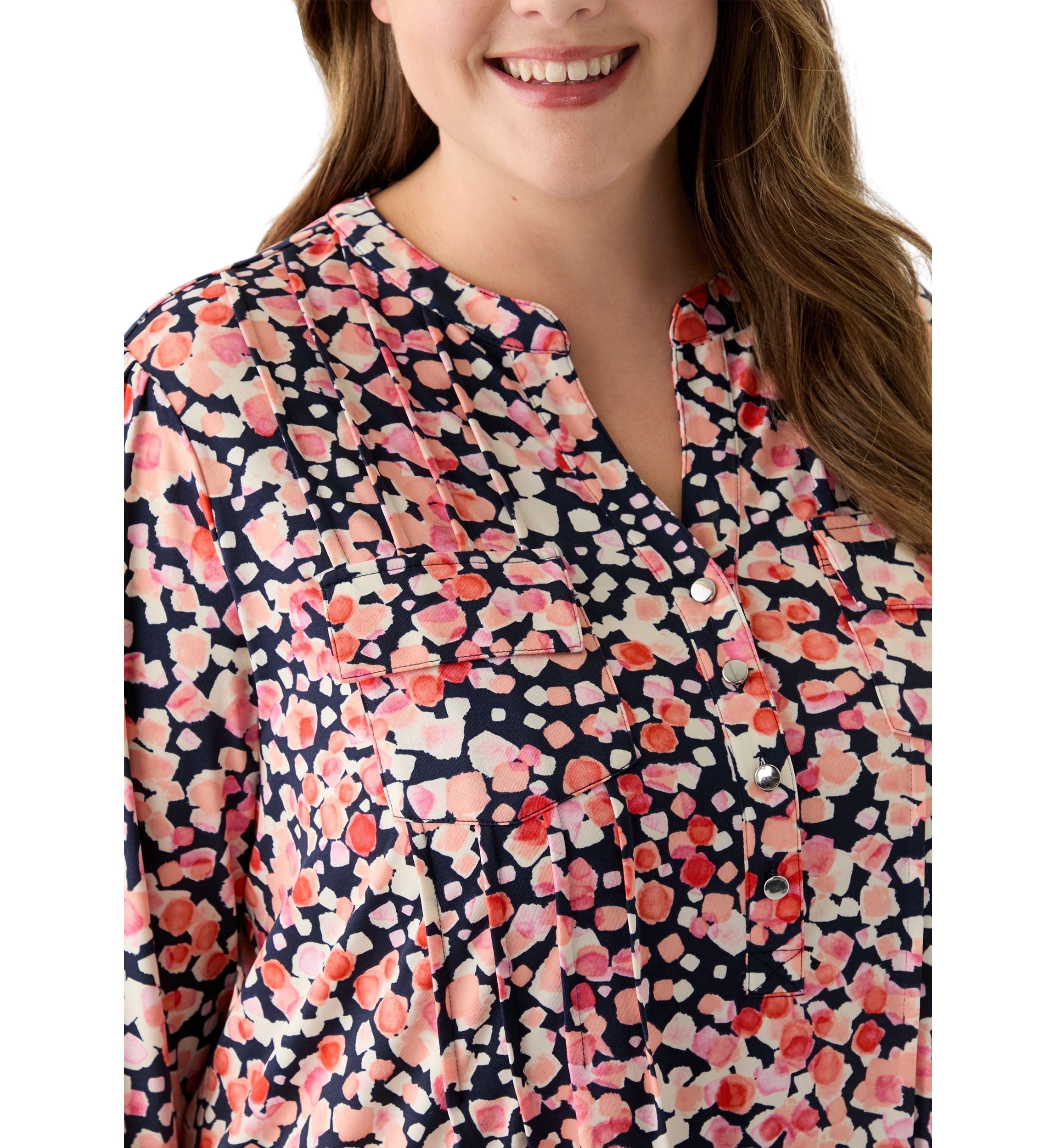 Plus Size Printed Knit Henley Top