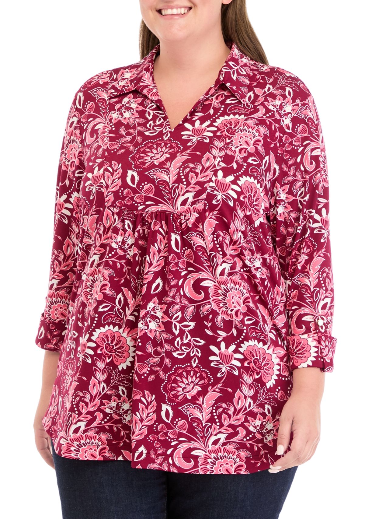Plus Size Printed Collar Blouse