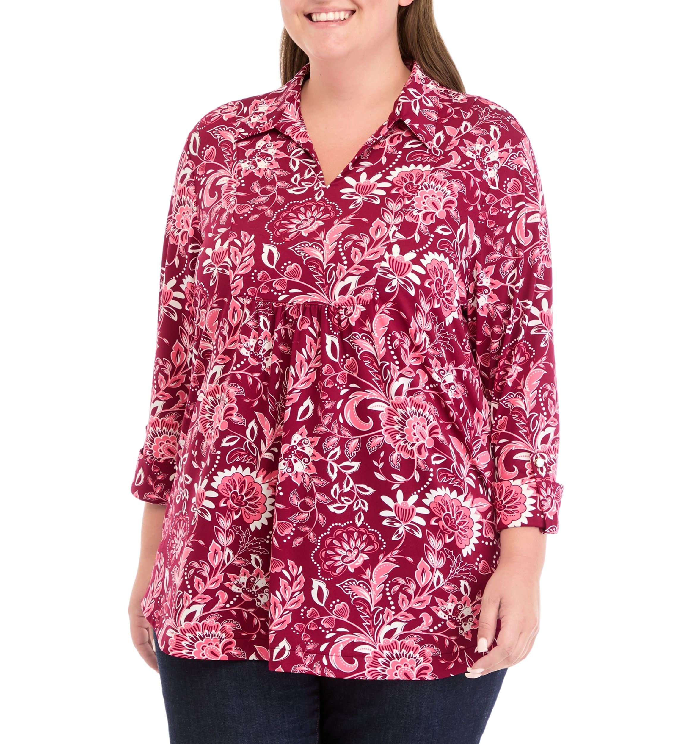 Plus Size Printed Collar Blouse