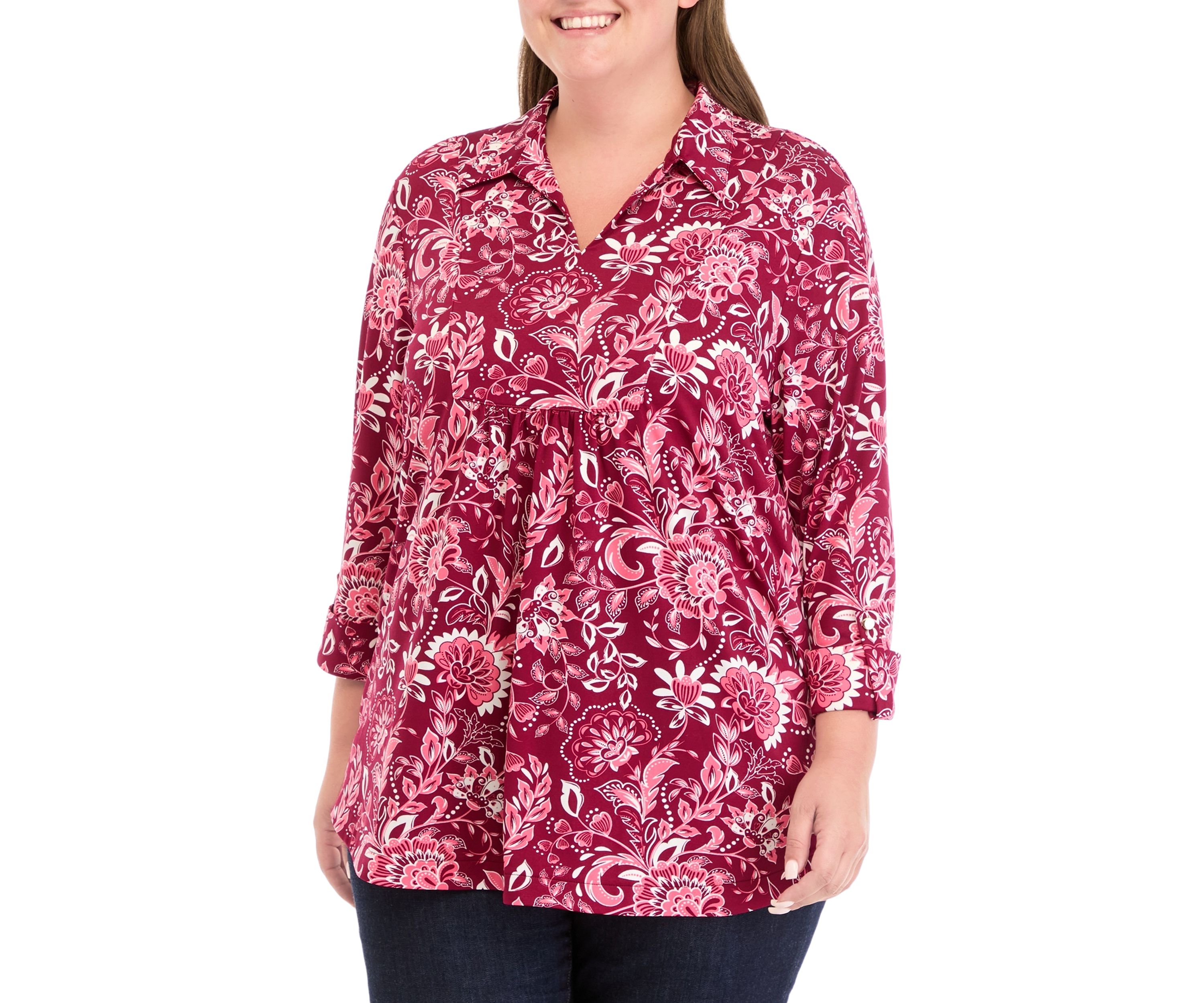 Plus Size Printed Collar Blouse
