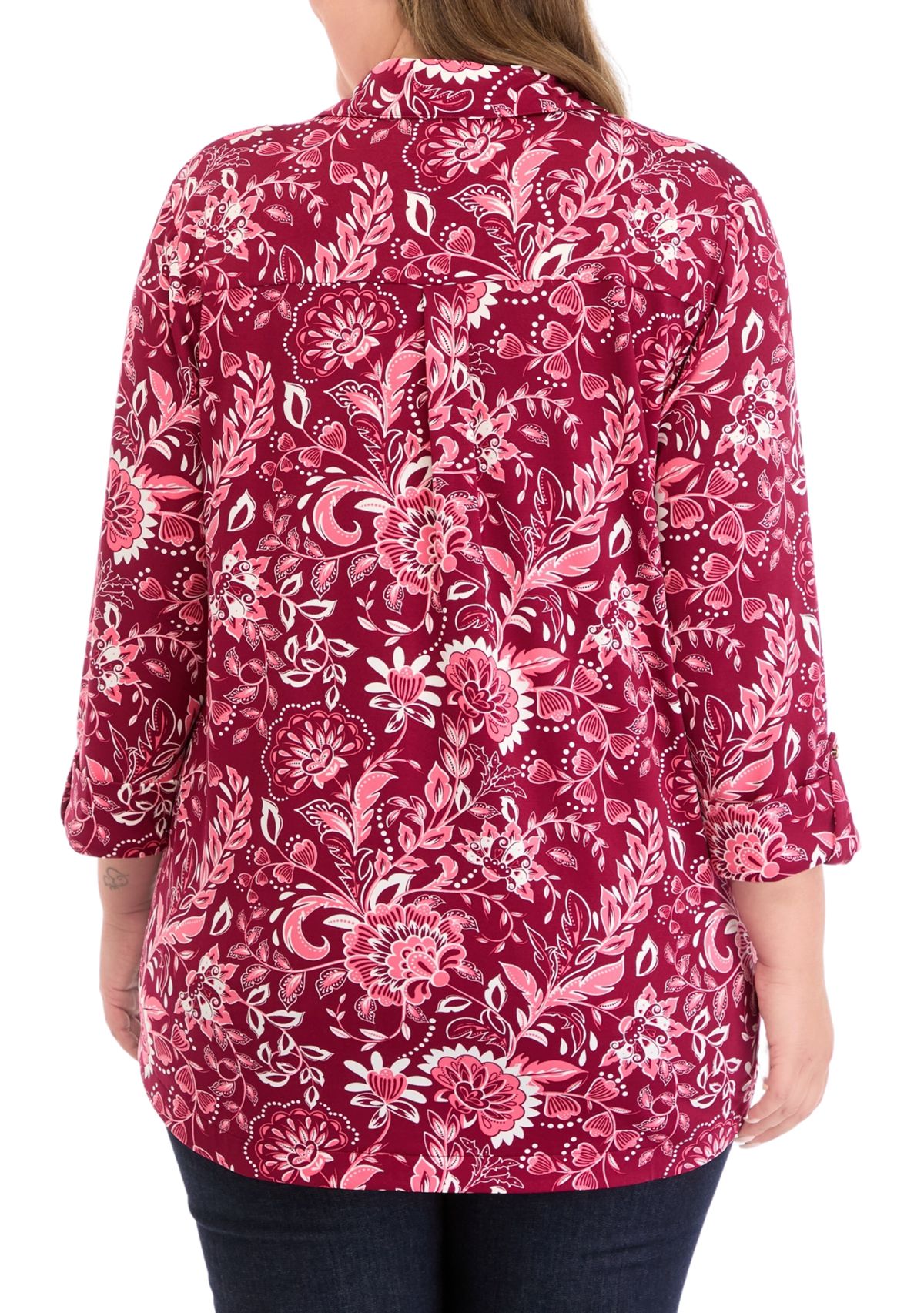 Plus Size Printed Collar Blouse