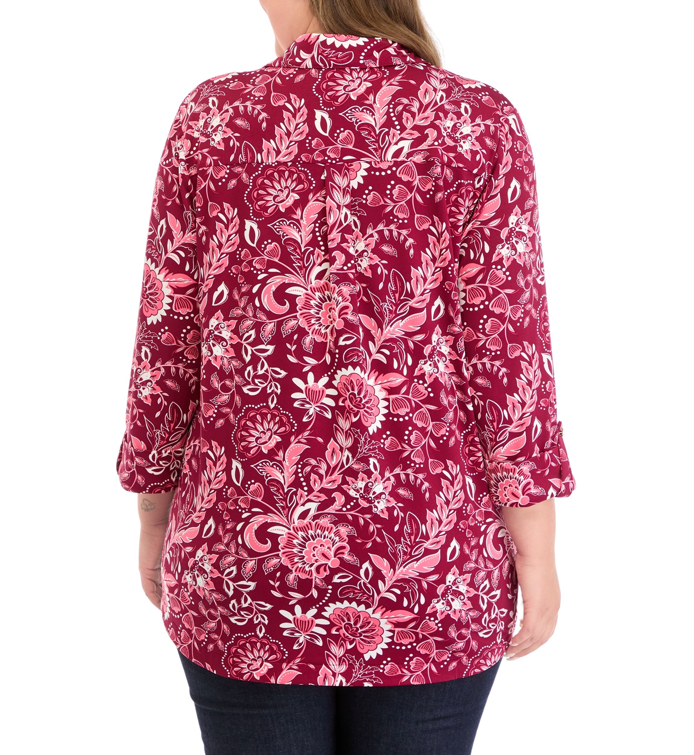 Plus Size Printed Collar Blouse