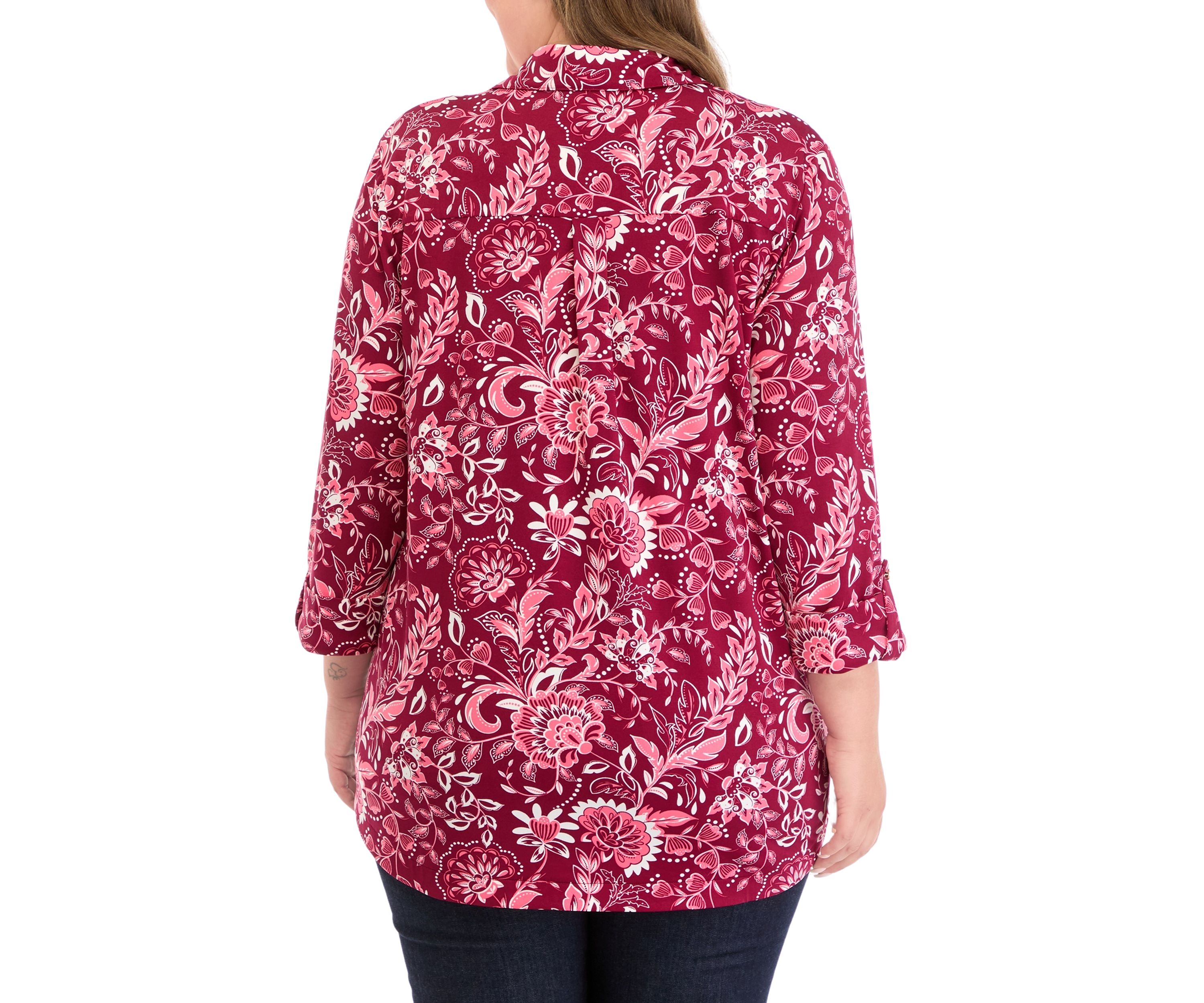 Plus Size Printed Collar Blouse