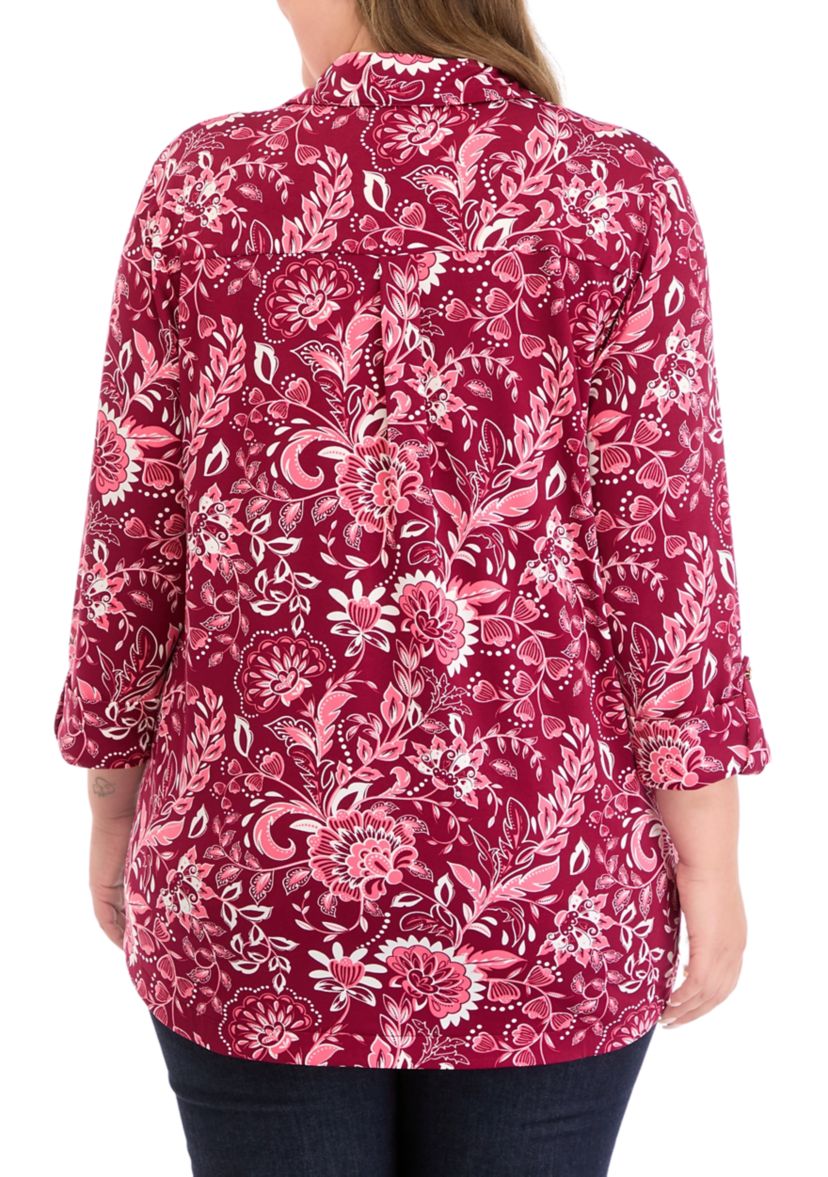 Plus Size Printed Collar Blouse