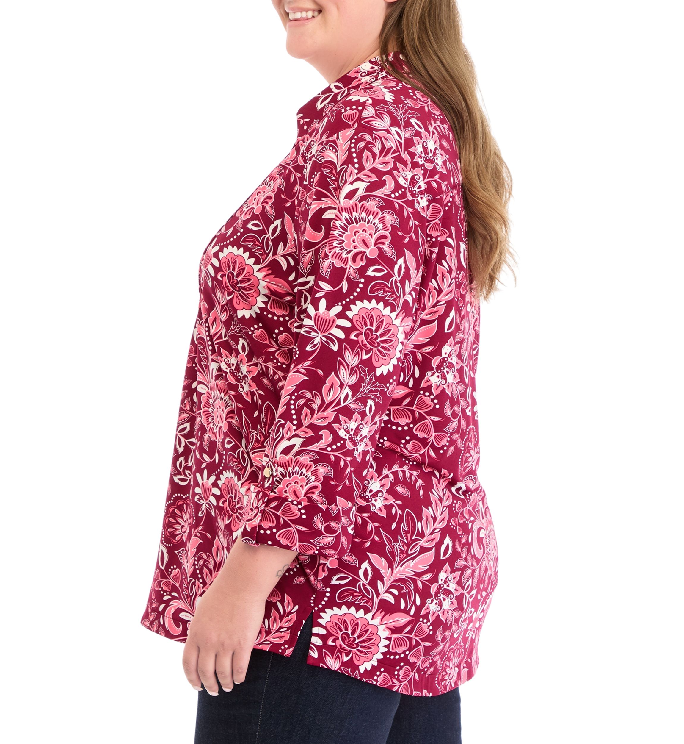 Plus Size Printed Collar Blouse