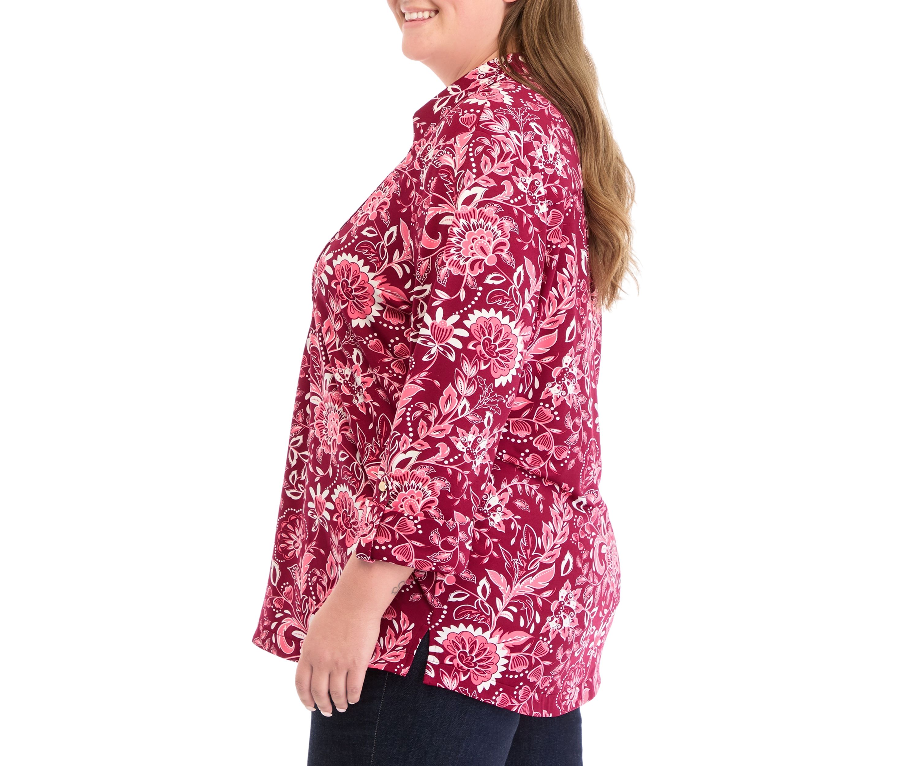 Plus Size Printed Collar Blouse