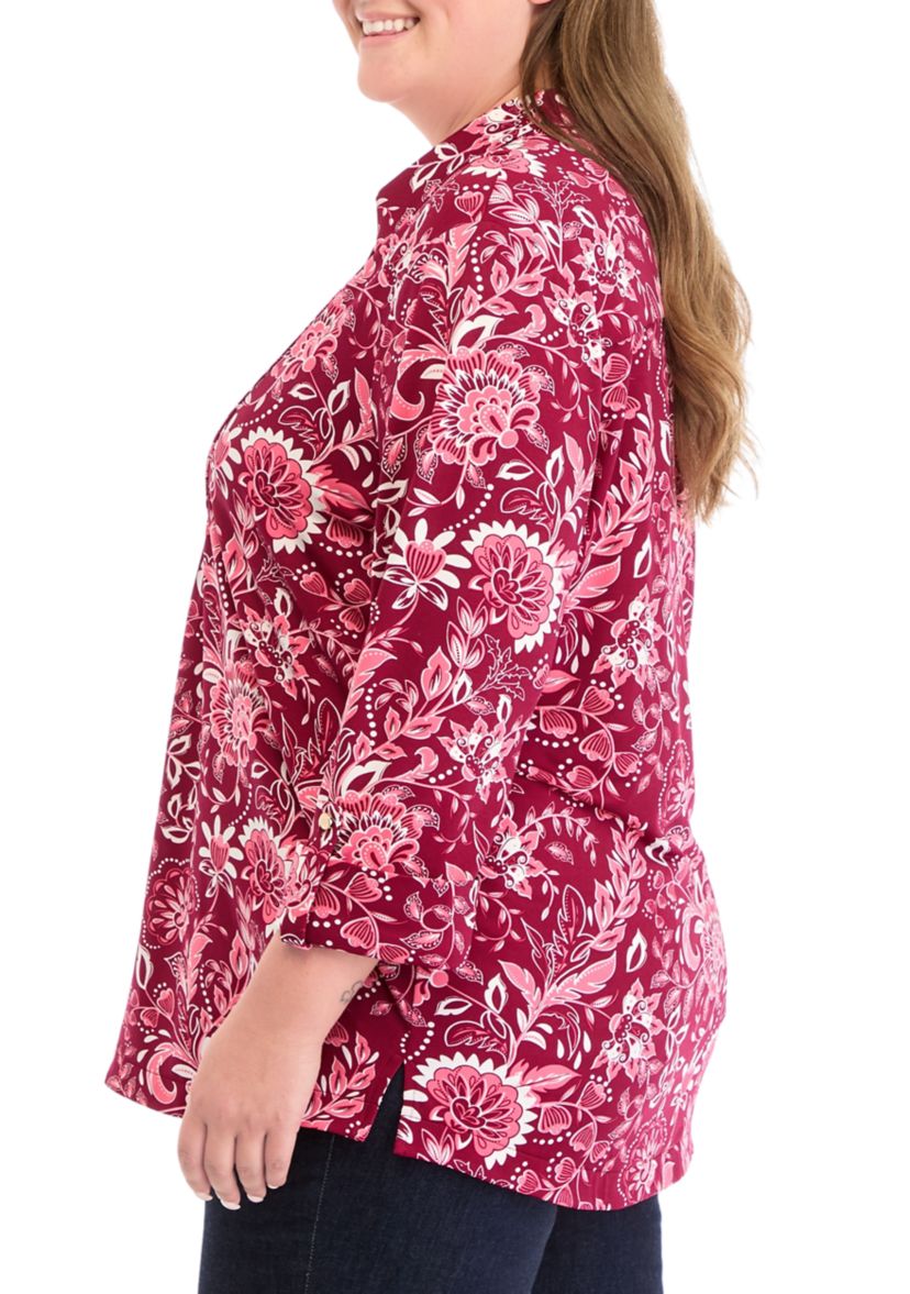 Plus Size Printed Collar Blouse