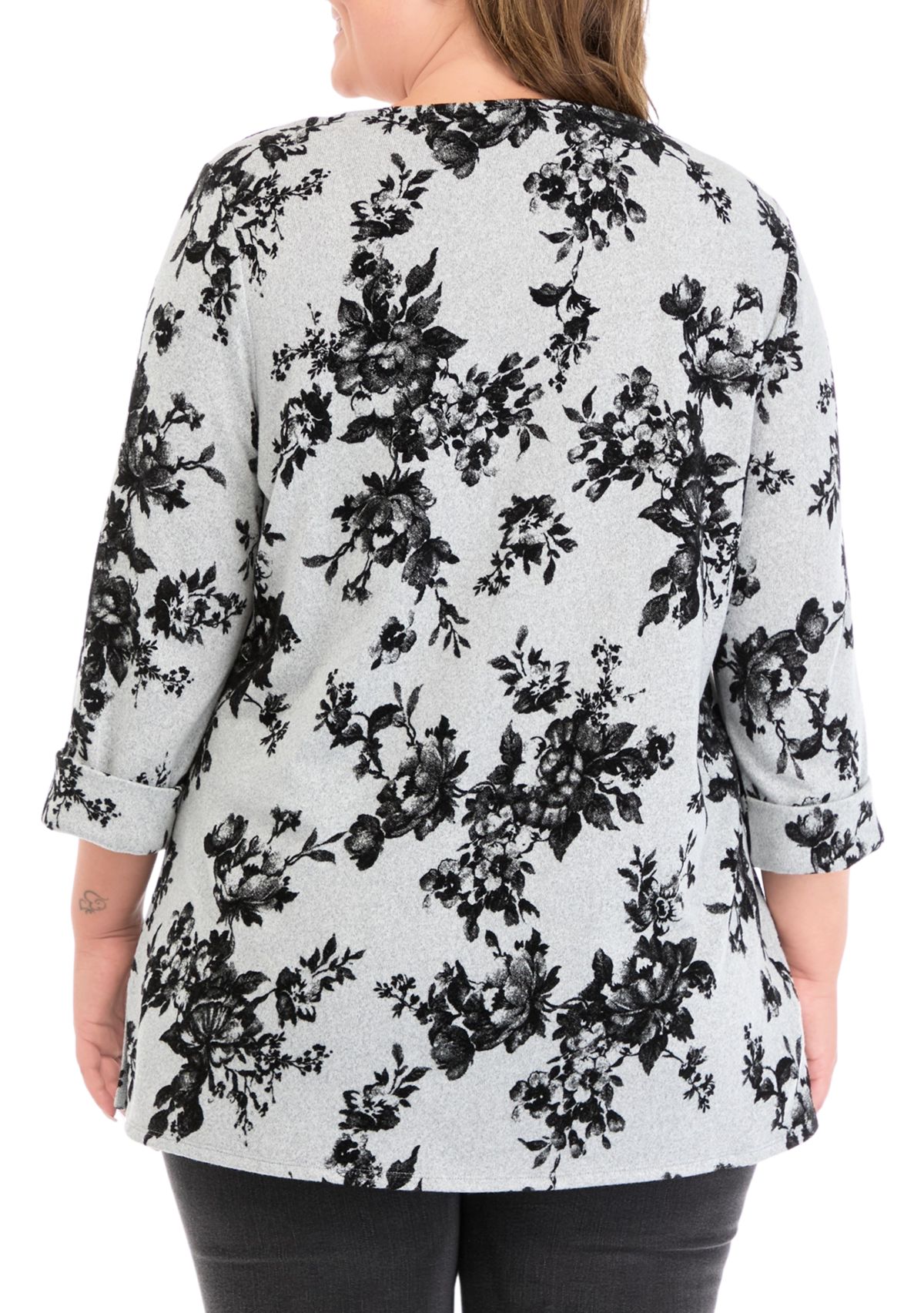 Plus Sized Flocked Printed Swing Knit Sweater