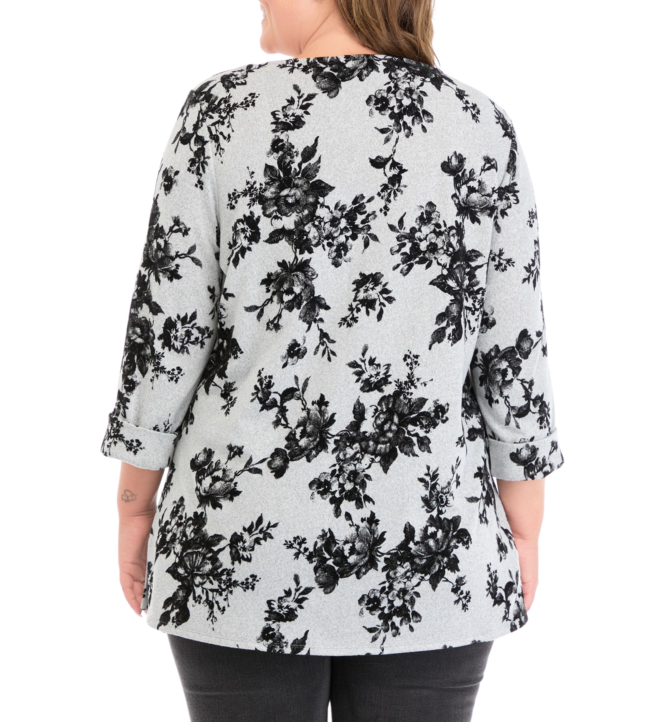 Plus Sized Flocked Printed Swing Knit Sweater