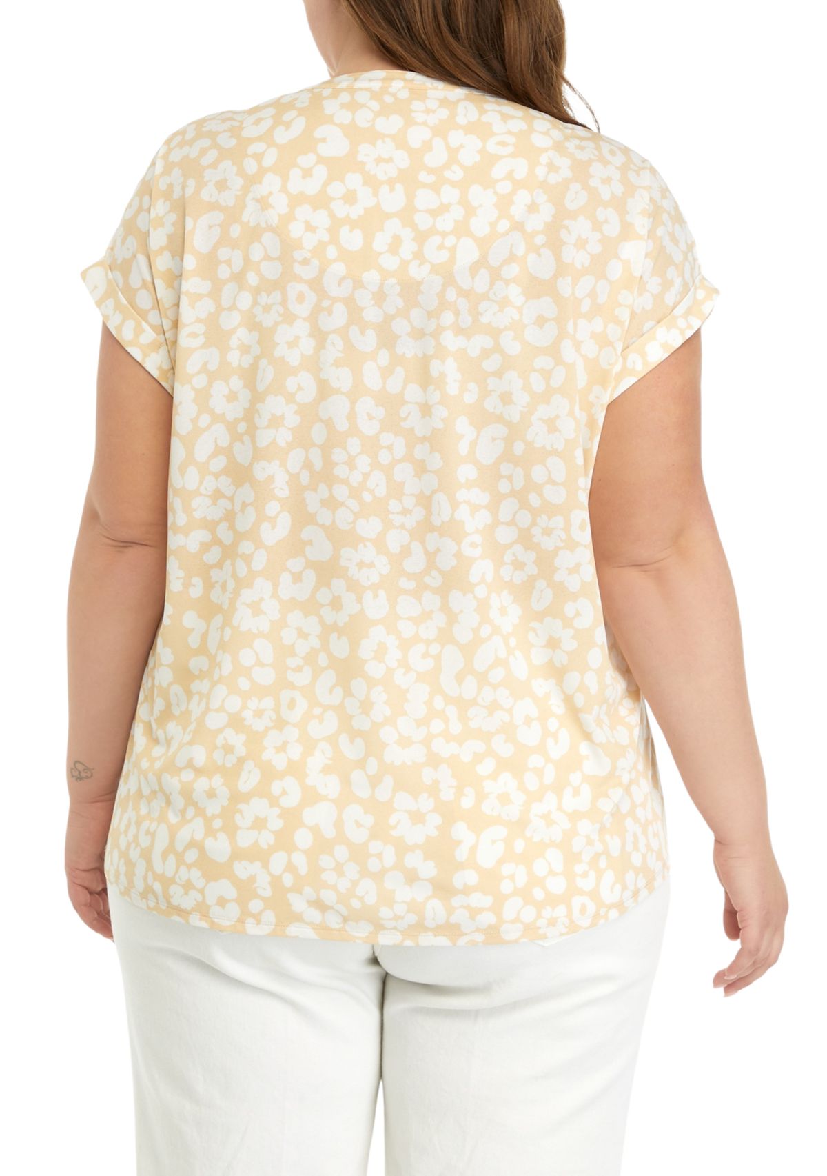 Plus Size Printed Split Neck Top