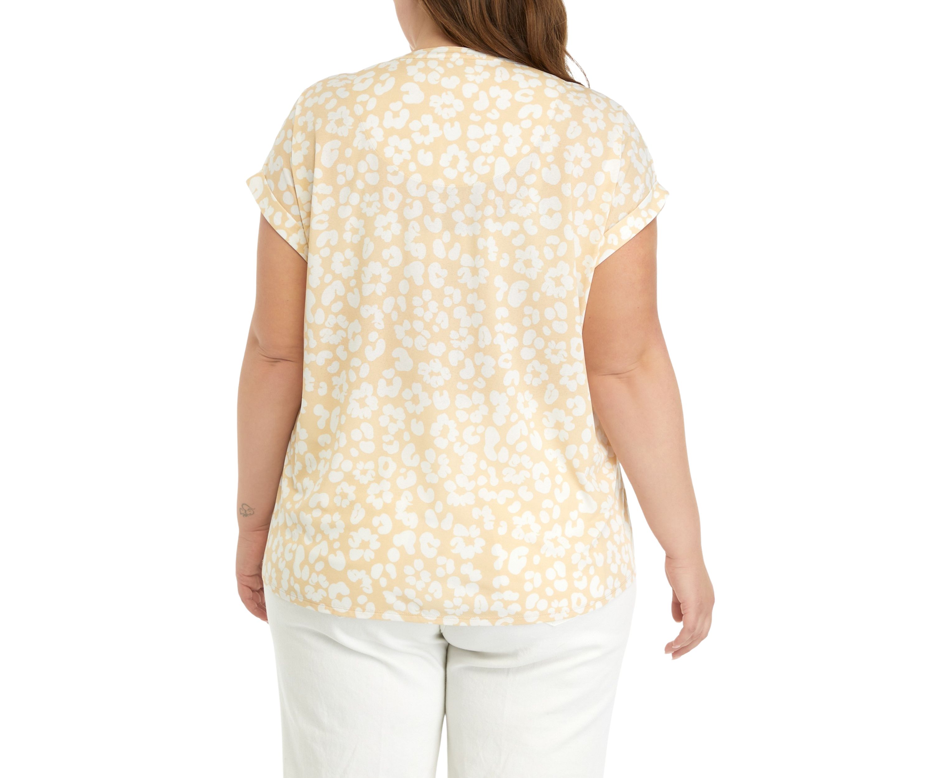 Plus Size Printed Split Neck Top