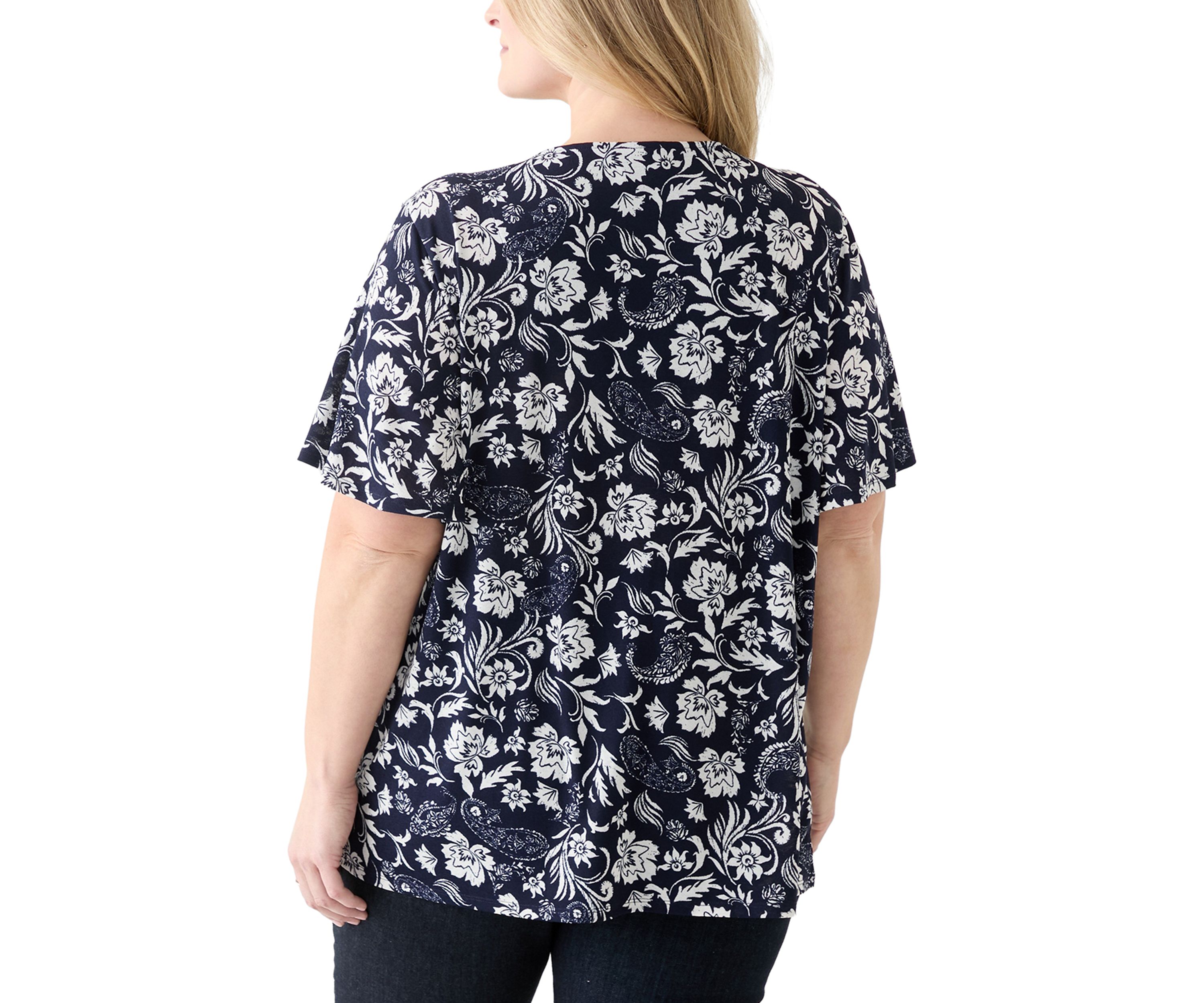 Plus Size Flutter Sleeve Button Front Top 