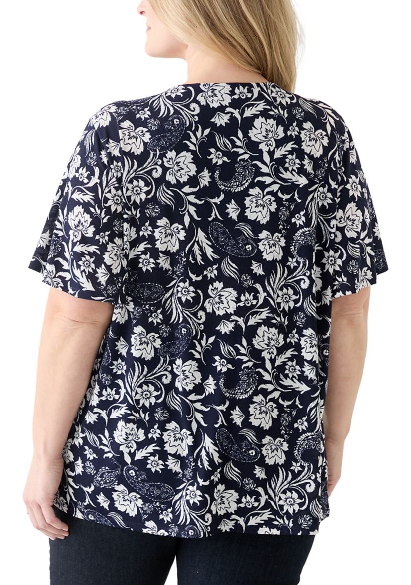 Plus Size Flutter Sleeve Button Front Top 