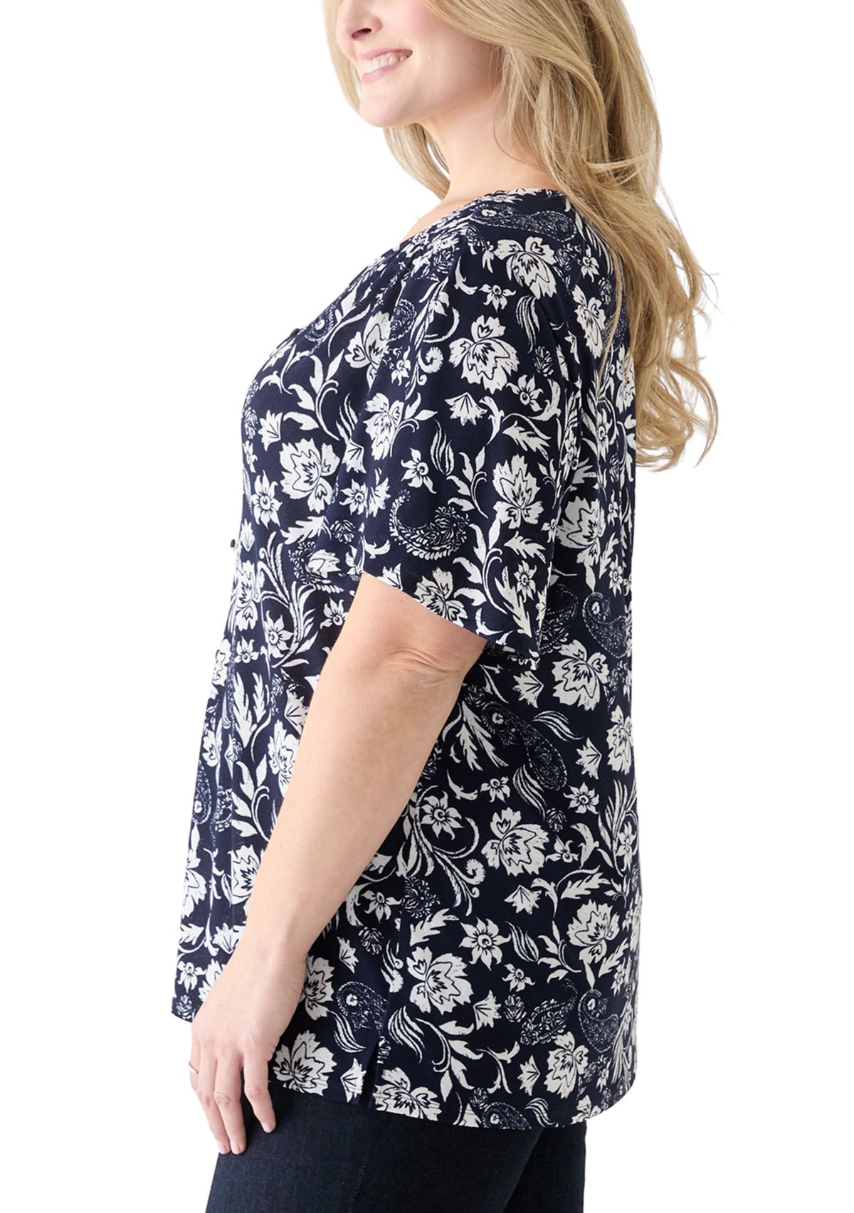 Plus Size Flutter Sleeve Button Front Top 