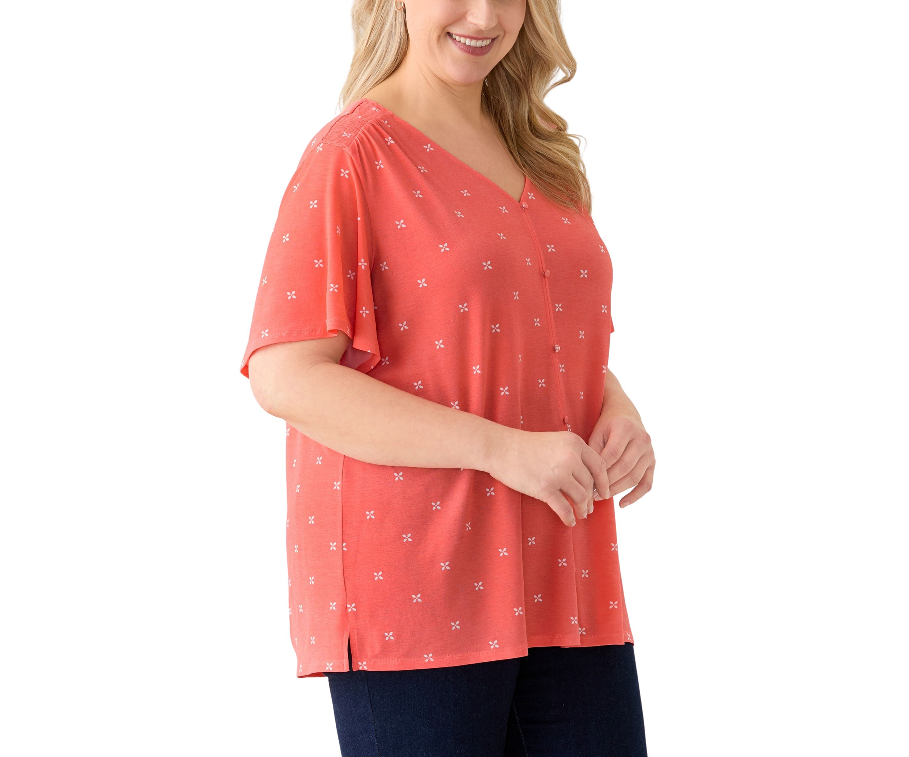Plus Size Flutter Sleeve Button Front V-Neck Top