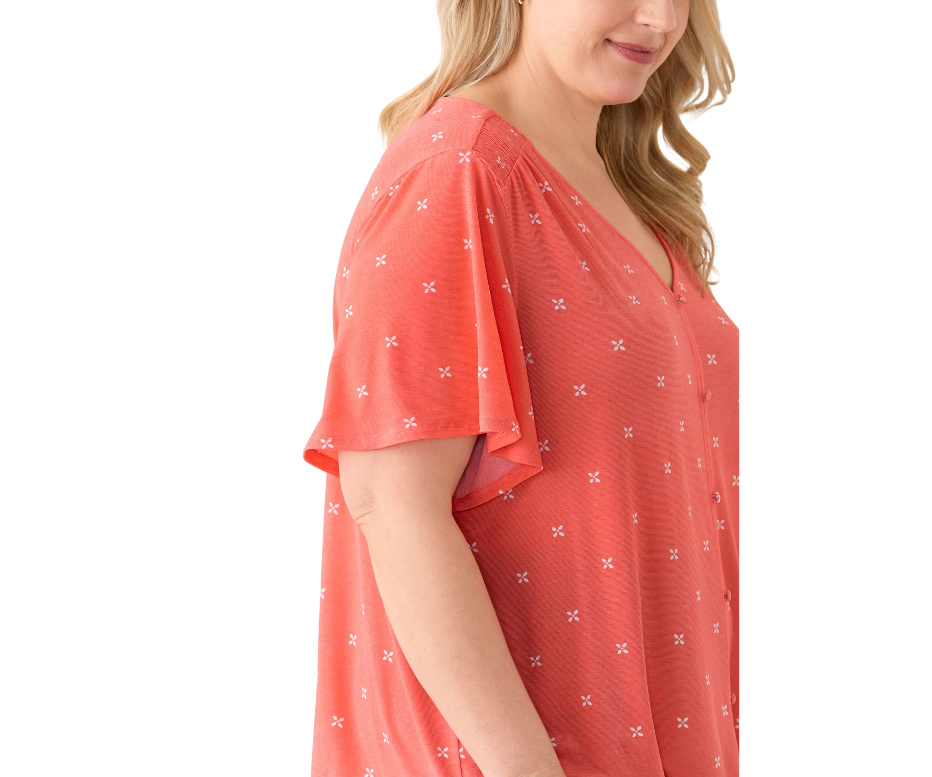 Plus Size Flutter Sleeve Button Front V-Neck Top