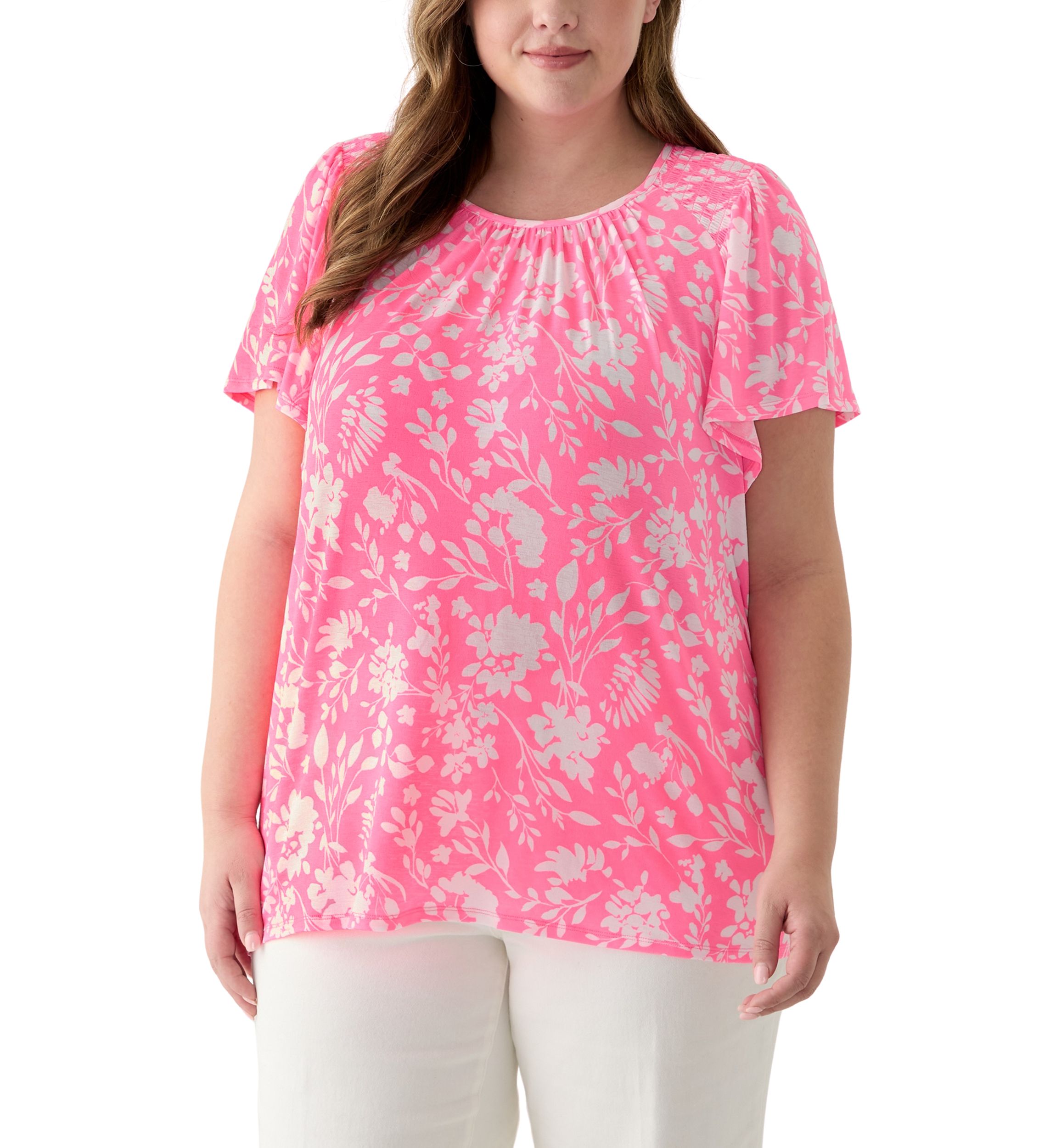 Plus Size Short Sleeve Smock Yoke T-Shirt
