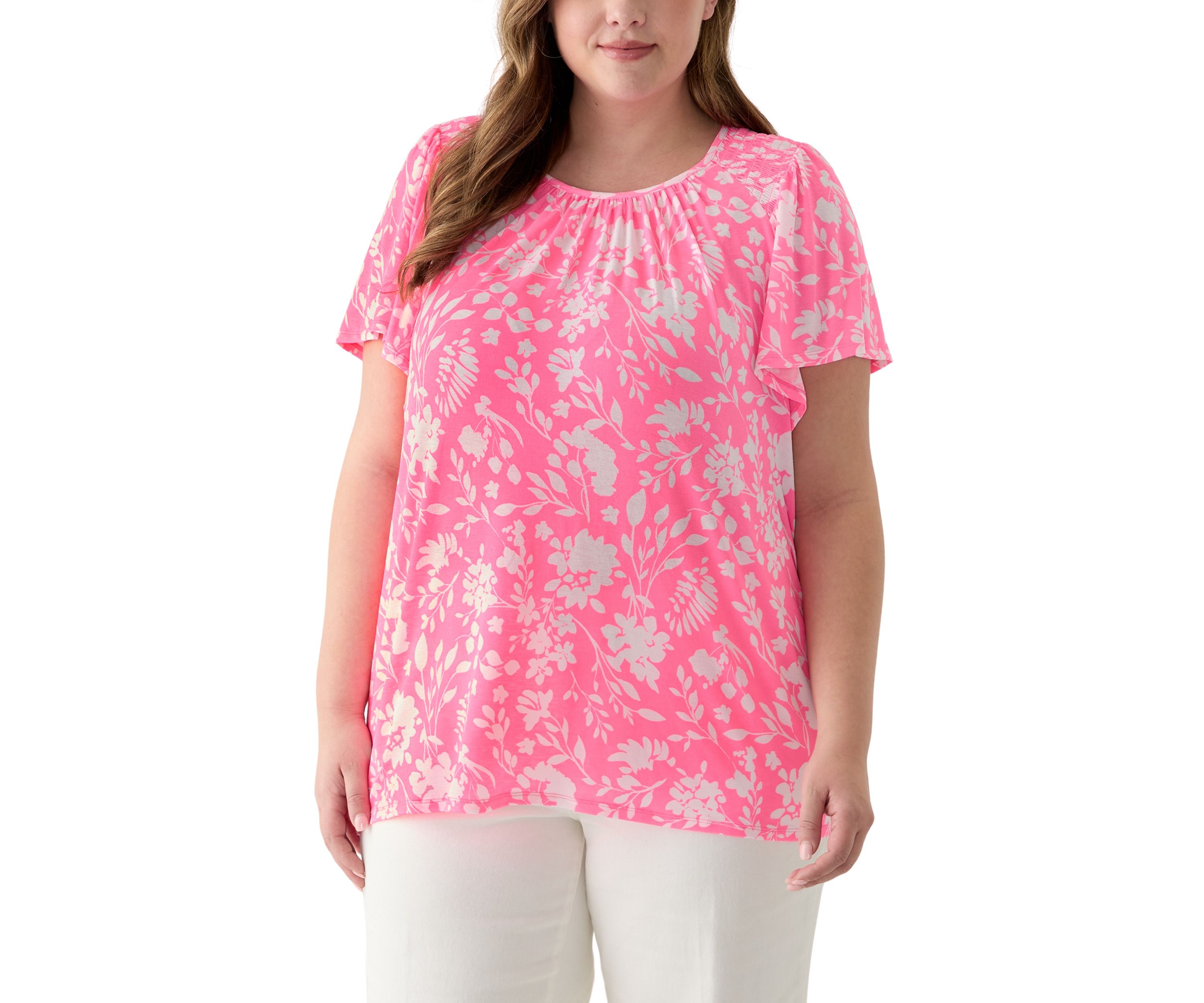 Plus Size Short Sleeve Smock Yoke T-Shirt