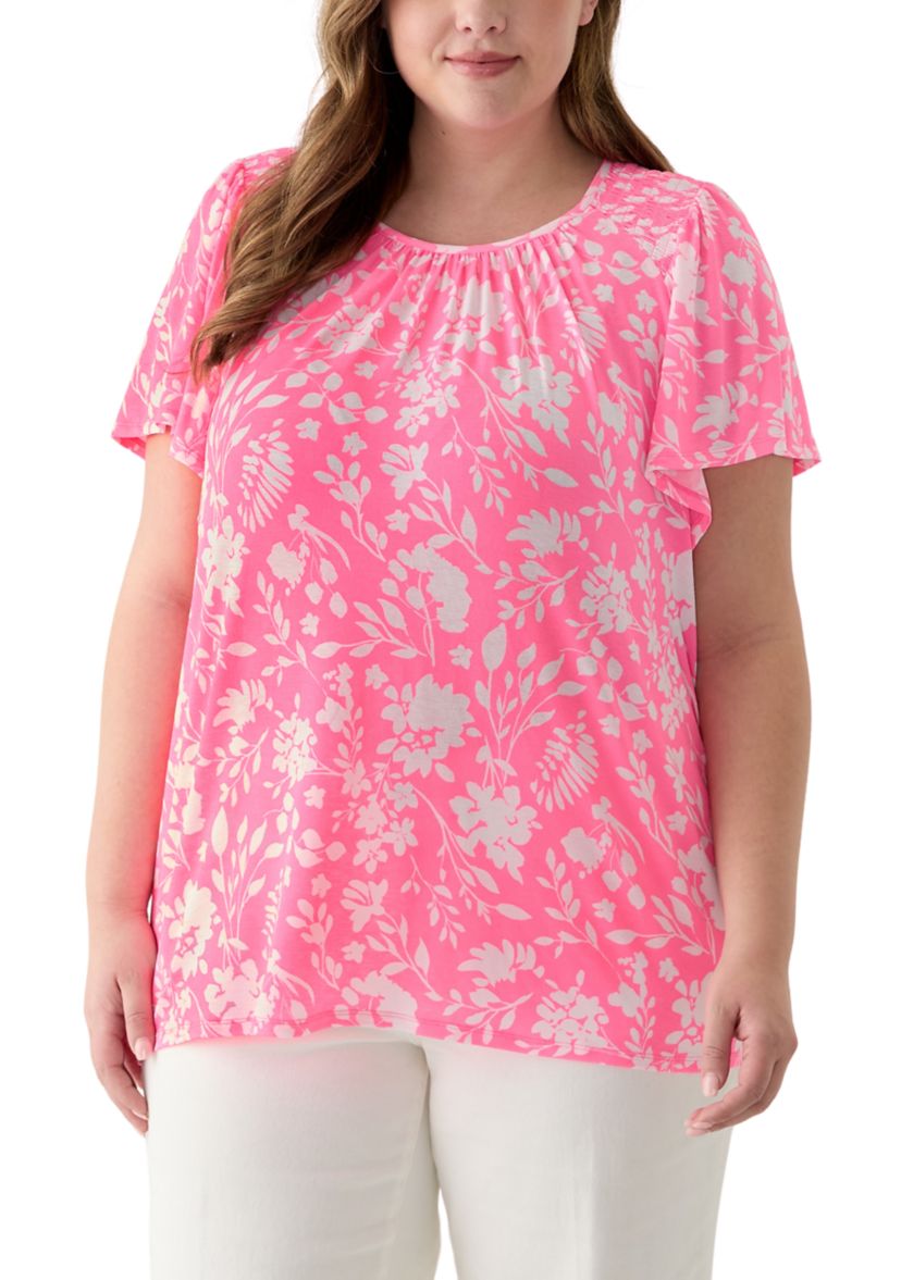 Plus Size Short Sleeve Smock Yoke T-Shirt