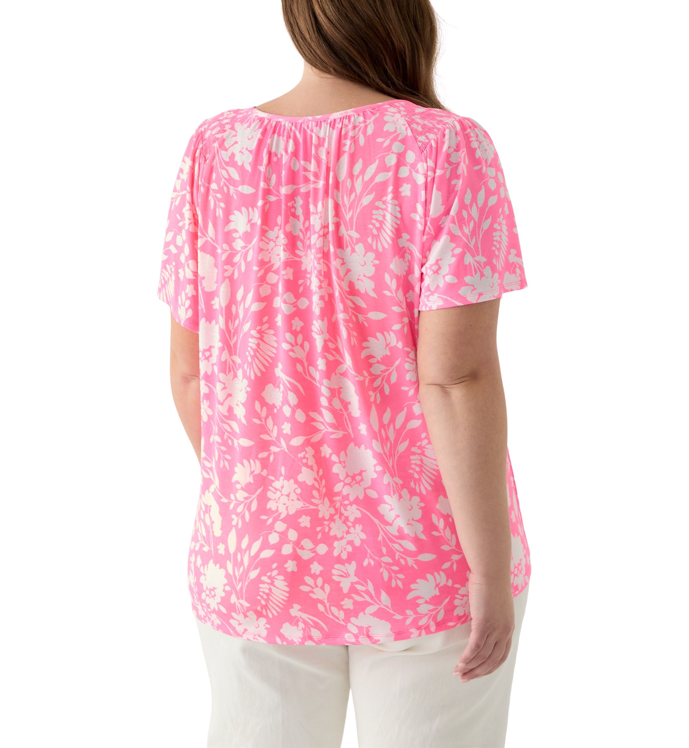 Plus Size Short Sleeve Smock Yoke T-Shirt