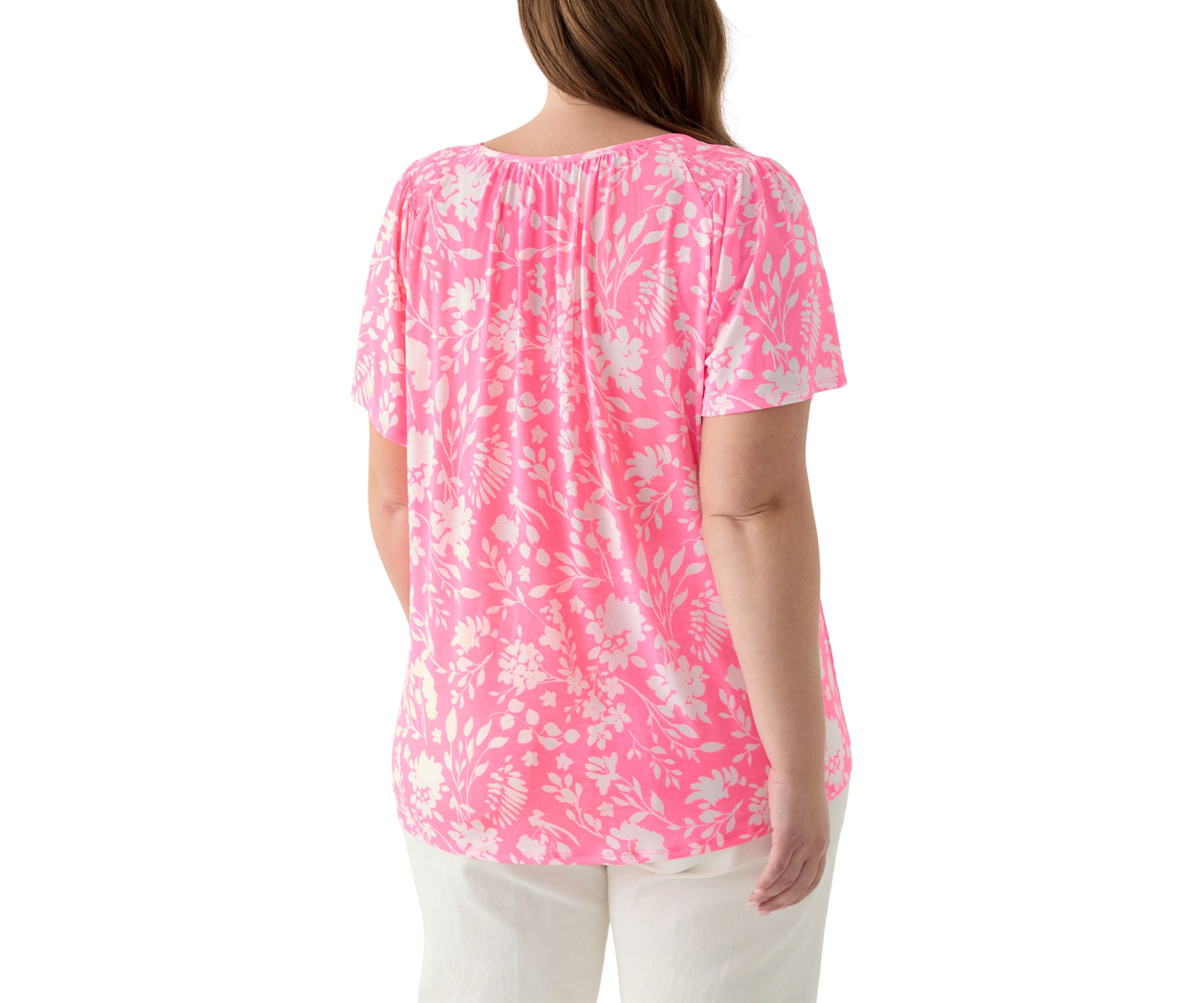 Plus Size Short Sleeve Smock Yoke T-Shirt