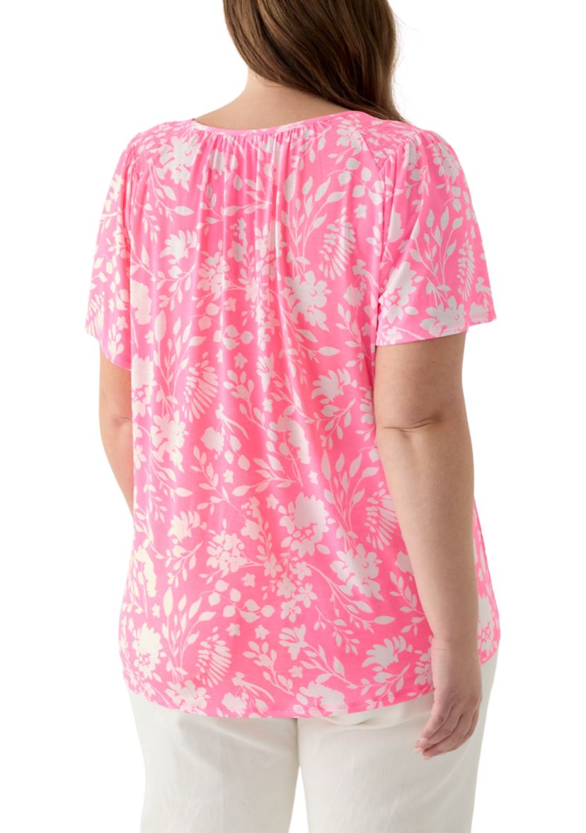 Plus Size Short Sleeve Smock Yoke T-Shirt
