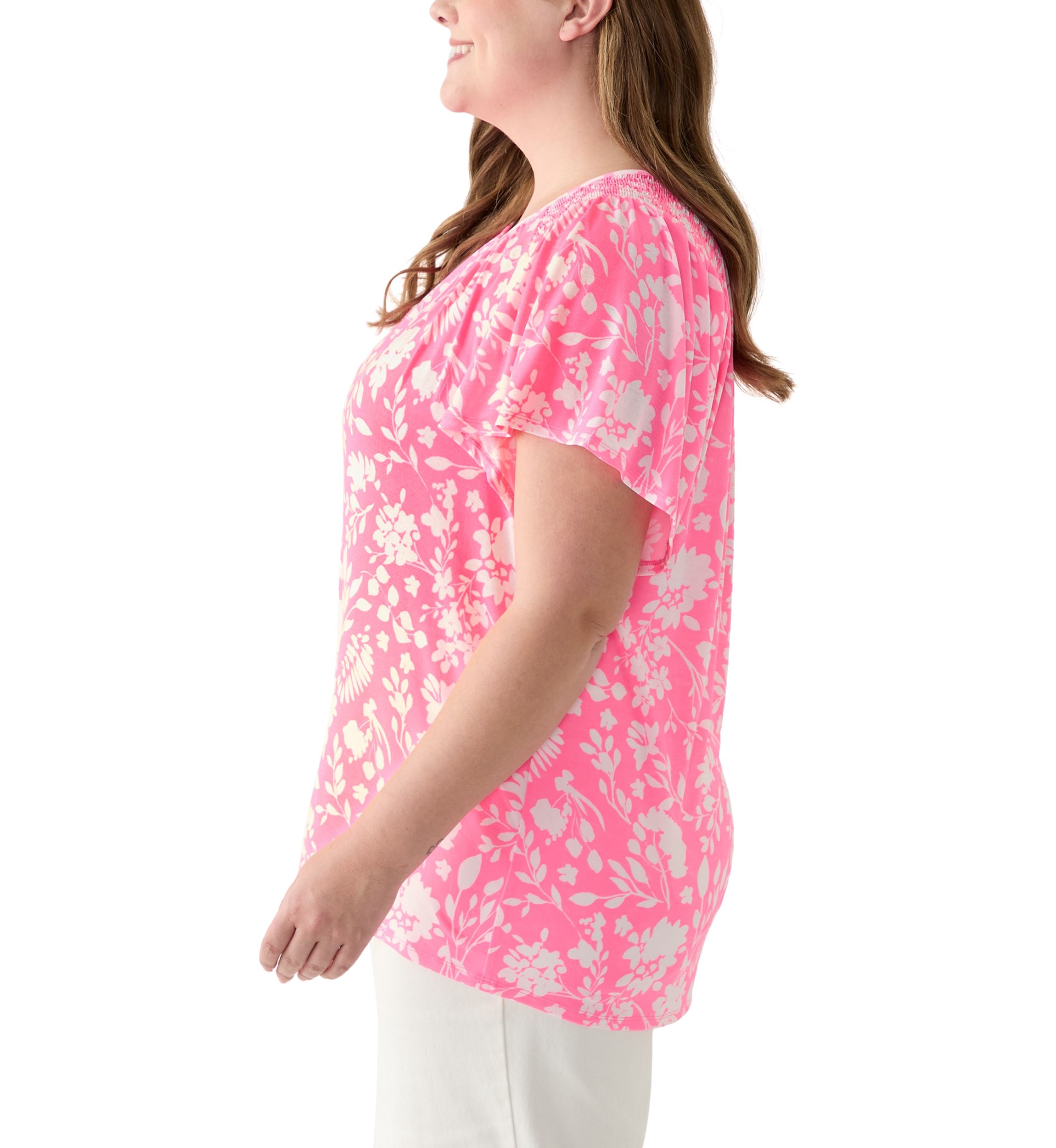 Plus Size Short Sleeve Smock Yoke T-Shirt