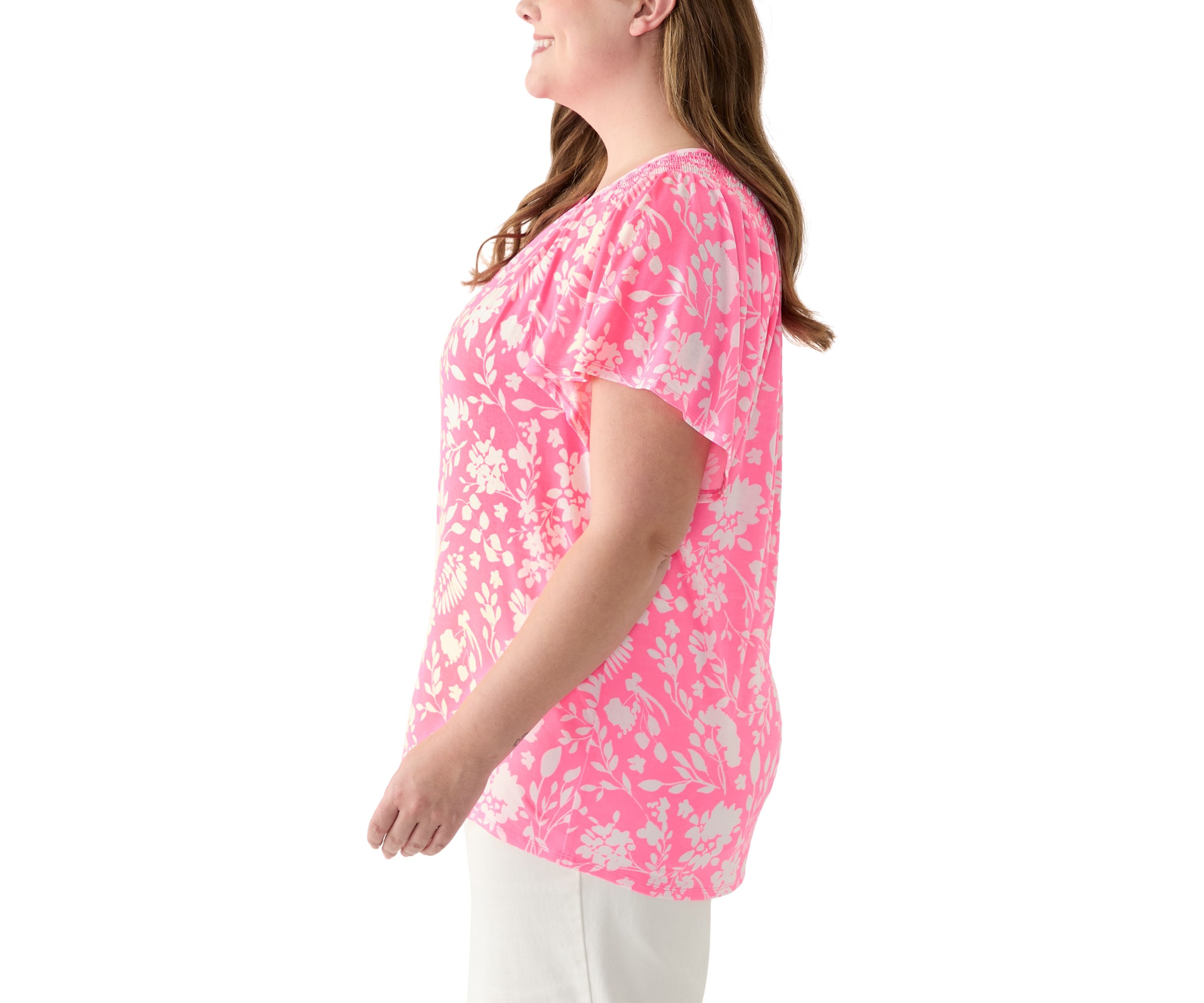 Plus Size Short Sleeve Smock Yoke T-Shirt