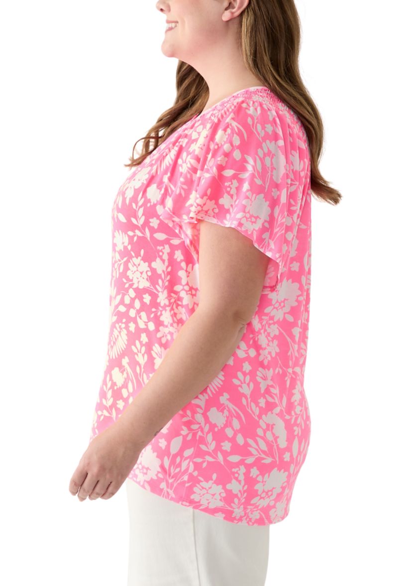Plus Size Short Sleeve Smock Yoke T-Shirt