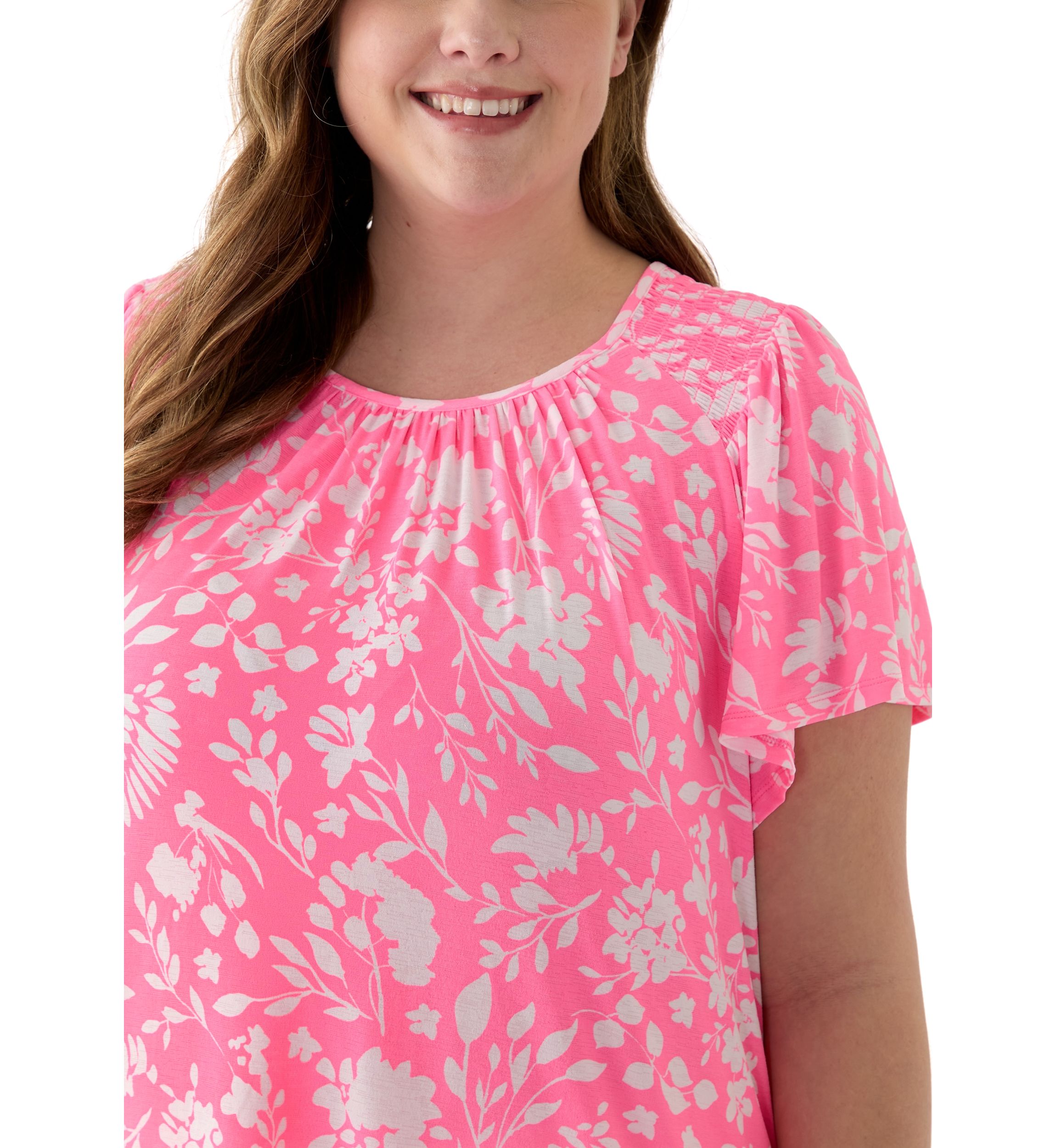 Plus Size Short Sleeve Smock Yoke T-Shirt
